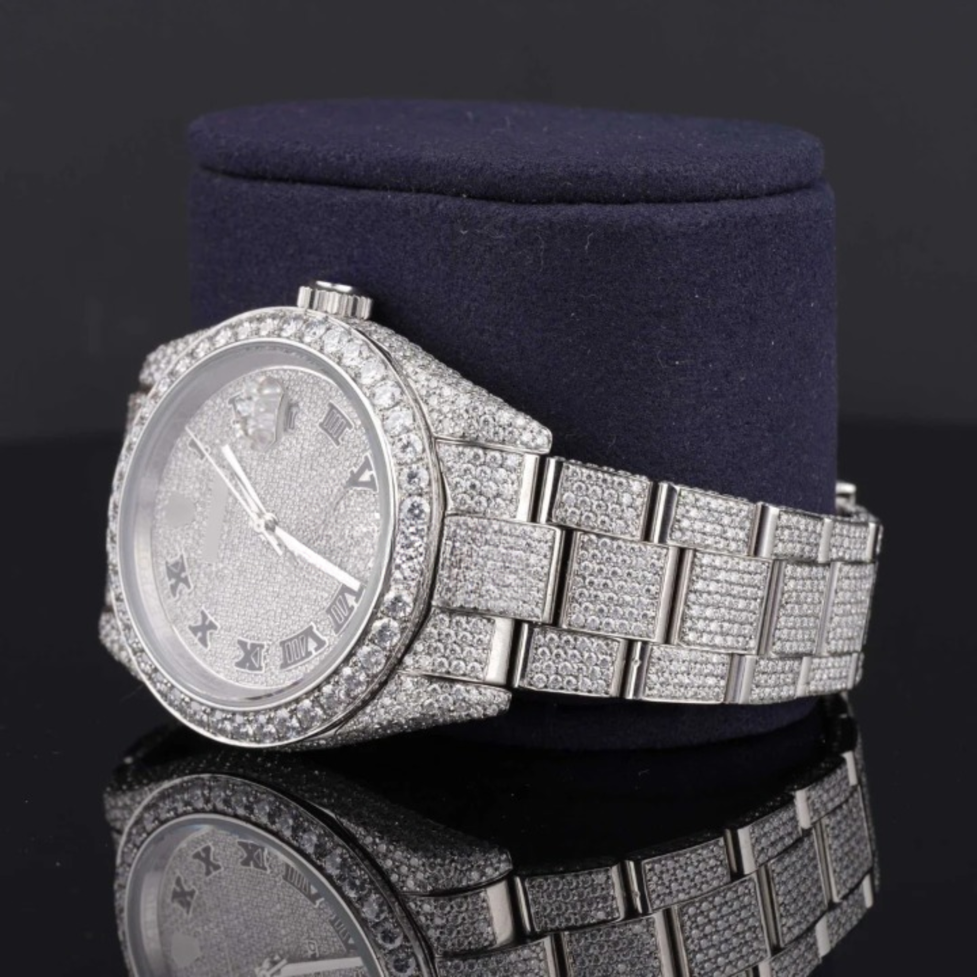 Full Iced Out Diamond Oyster Roman Dial Automatic Moissanite Watch