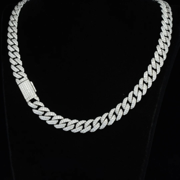 10mm Wide Moissanite Miami Cuban Link Chain For Men S925 Silver
