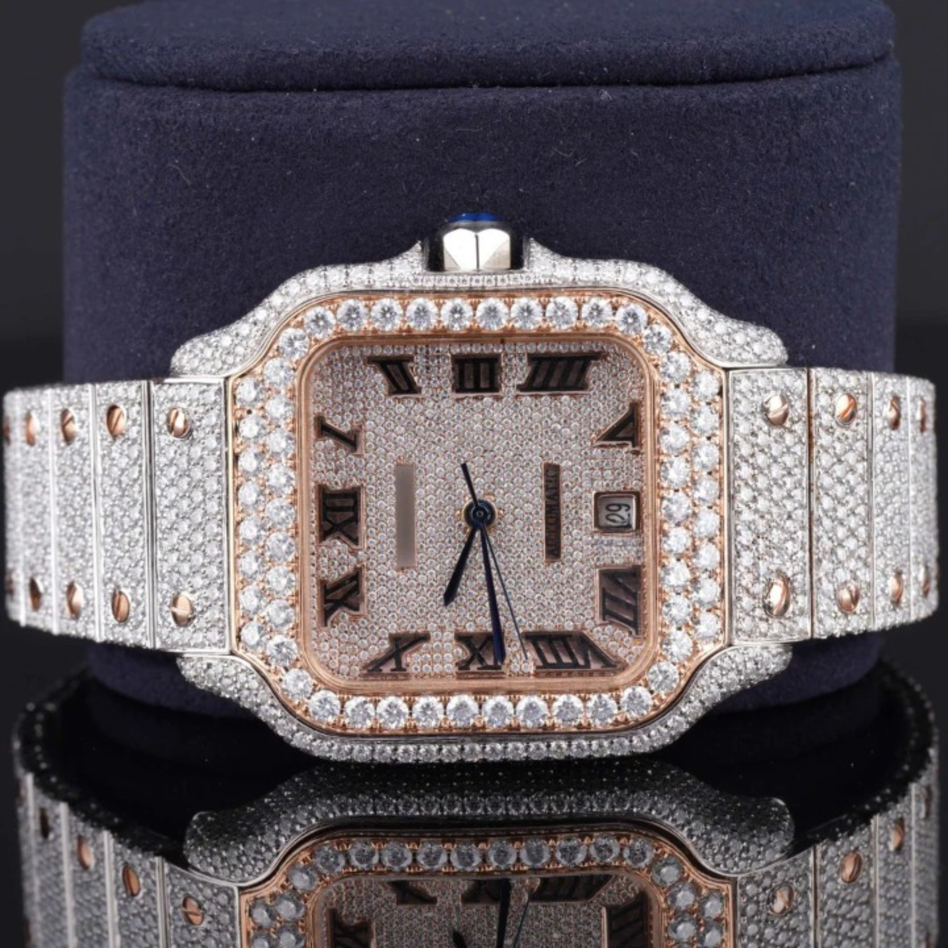 Stylish Fully Iced Out Moissanite Watch With Date Function