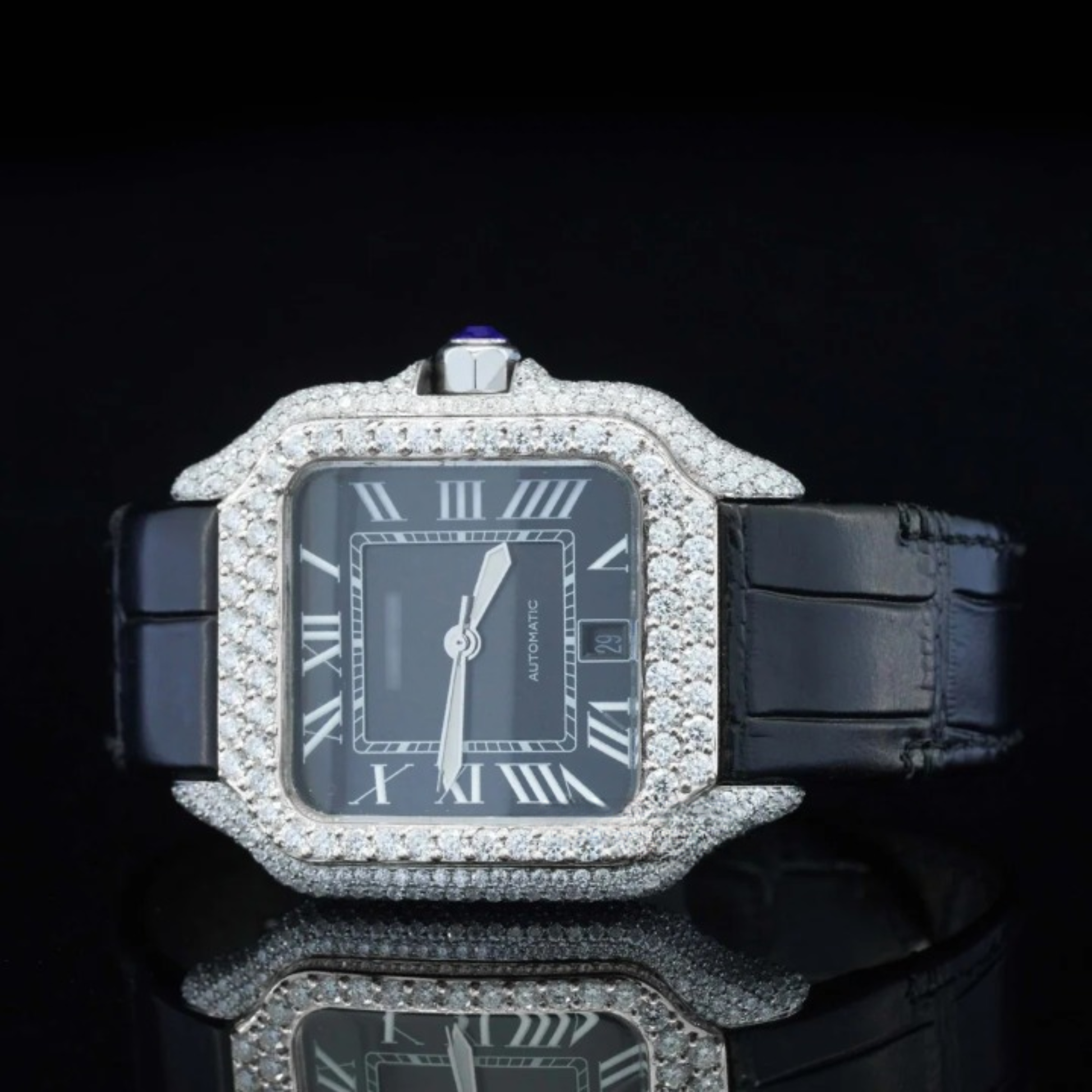 Aesthetic Leather Belt Moissanite Watch For Men Eta swiss movement