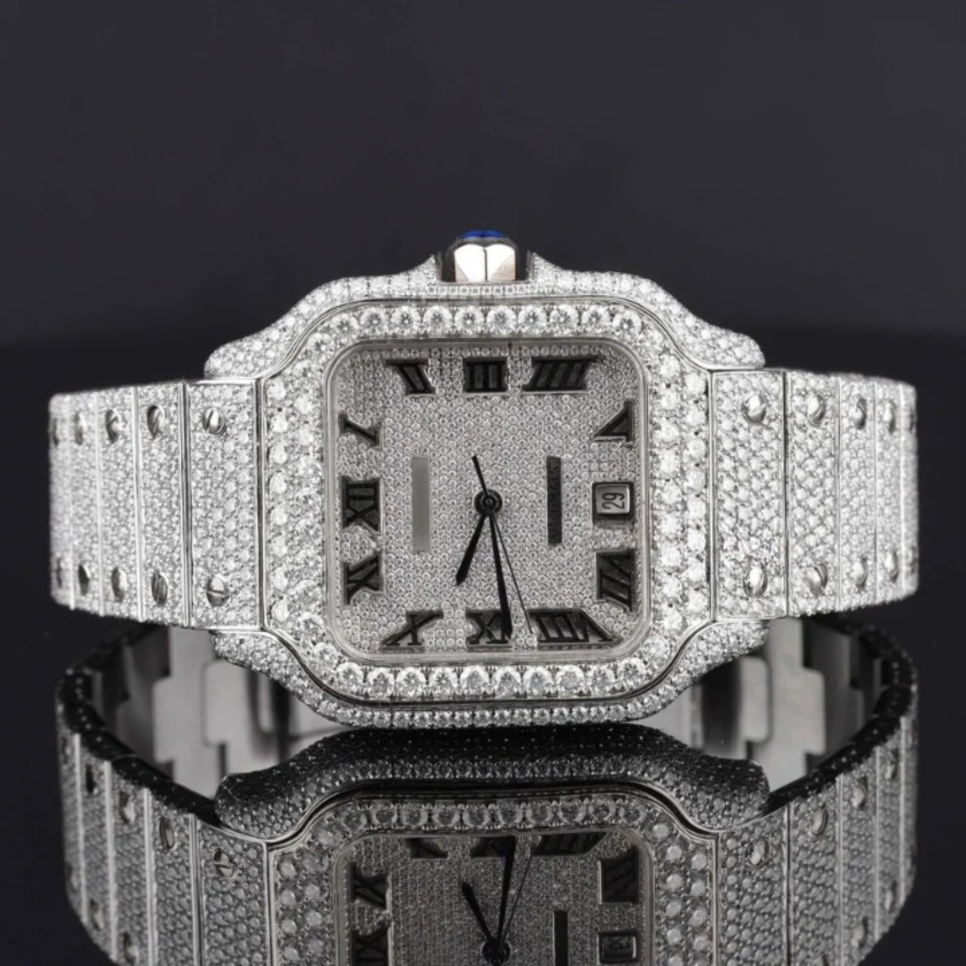 Stylish Fully Iced Out Moissanite Watch With Date Function