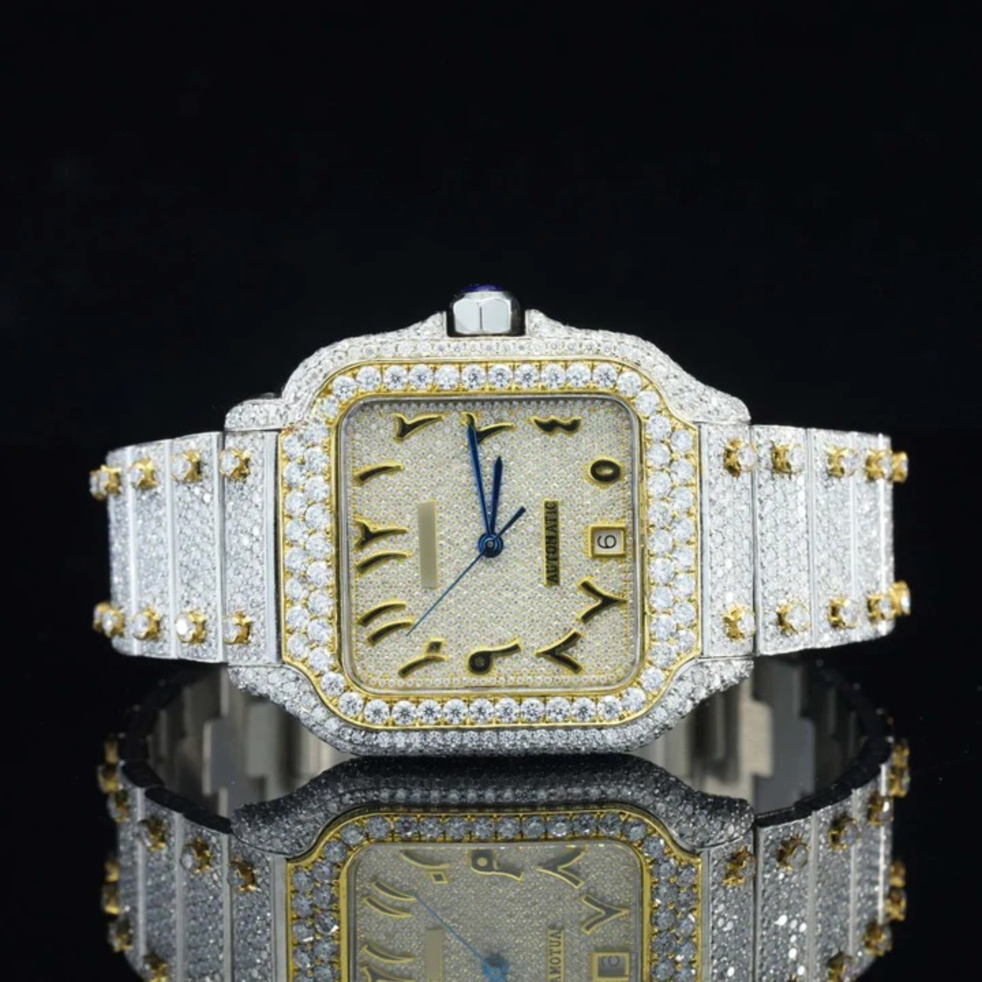 Arabic Number Iced Out Automatic Moissanite Watch For Men