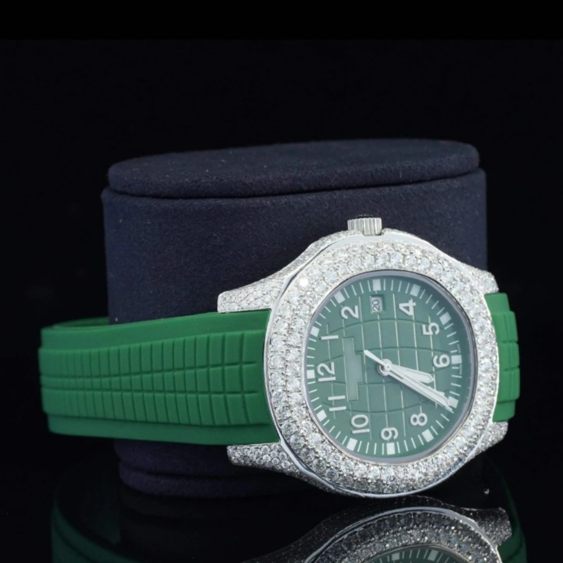 Iced Out Green Color Belt Automatic Moissanite Diamond Watch For Men