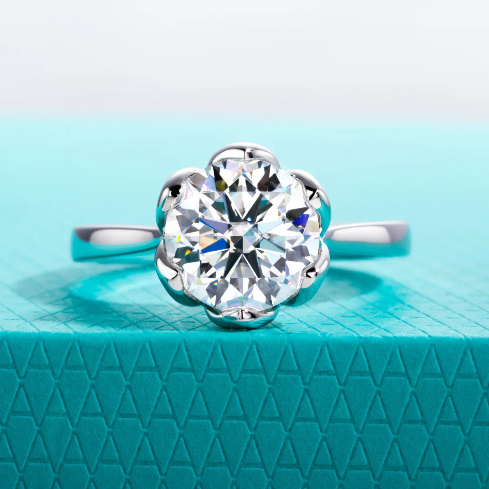 3 CT D Color Moissanite Lotus Engagement Ring