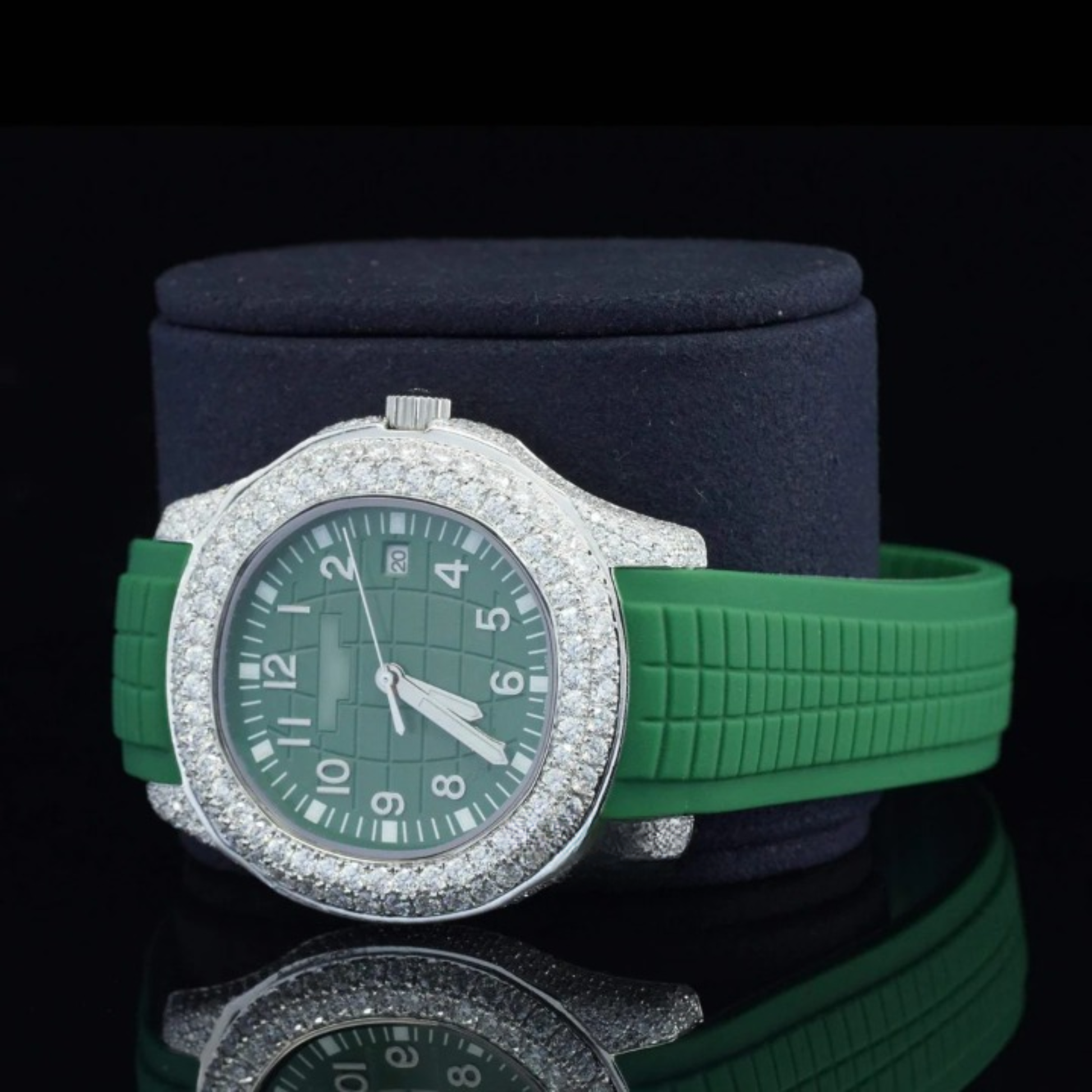 Iced Out Green Color Belt Automatic Moissanite Diamond Watch For Men