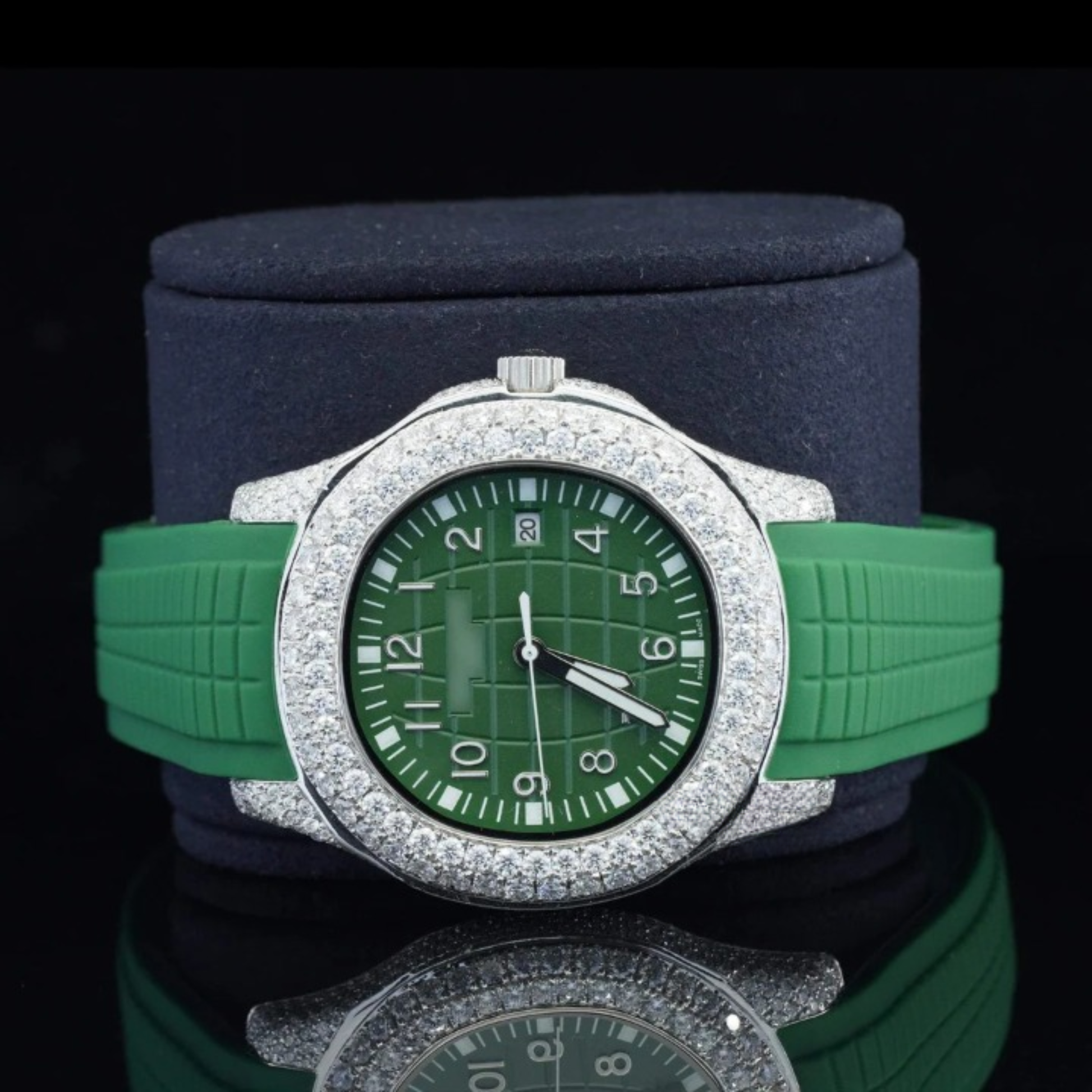 Iced Out Green Color Belt Automatic Moissanite Diamond Watch For Men