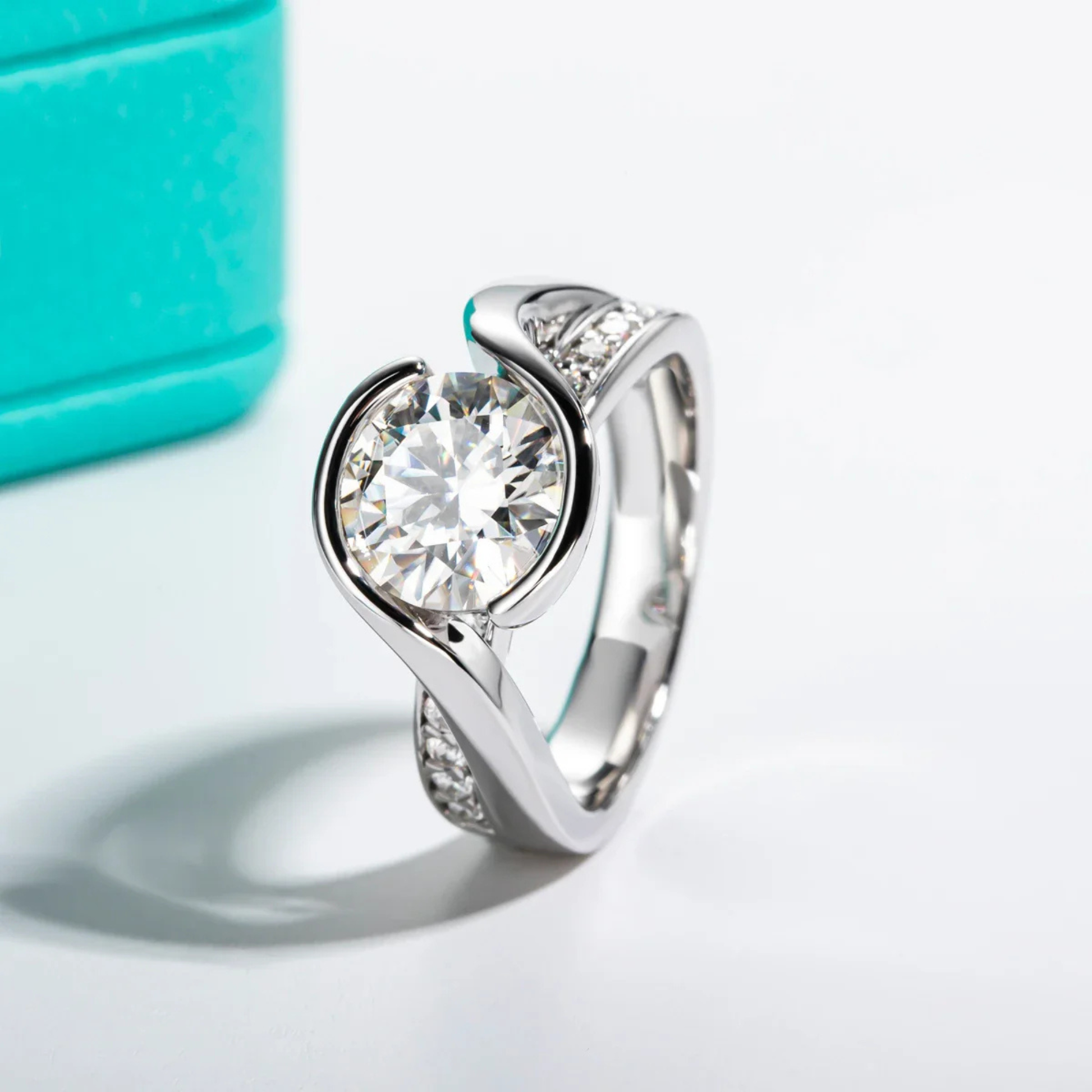 3 CT Round Cut Moissanite Ceramic Band Engagement Ring