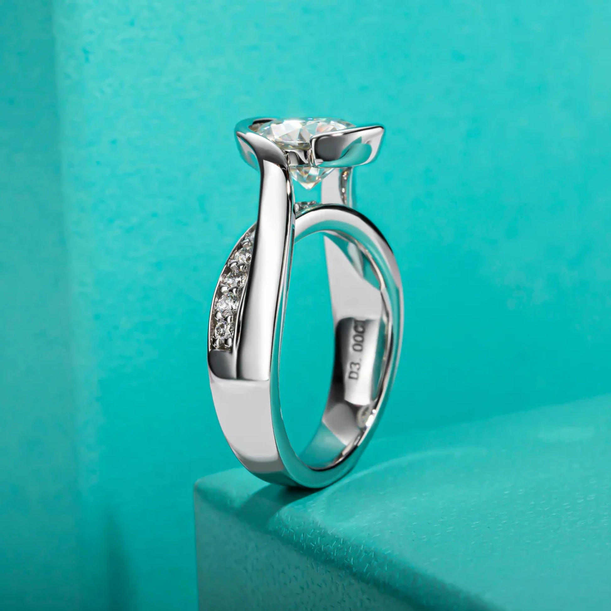 3 CT Round Cut Moissanite Ceramic Band Engagement Ring