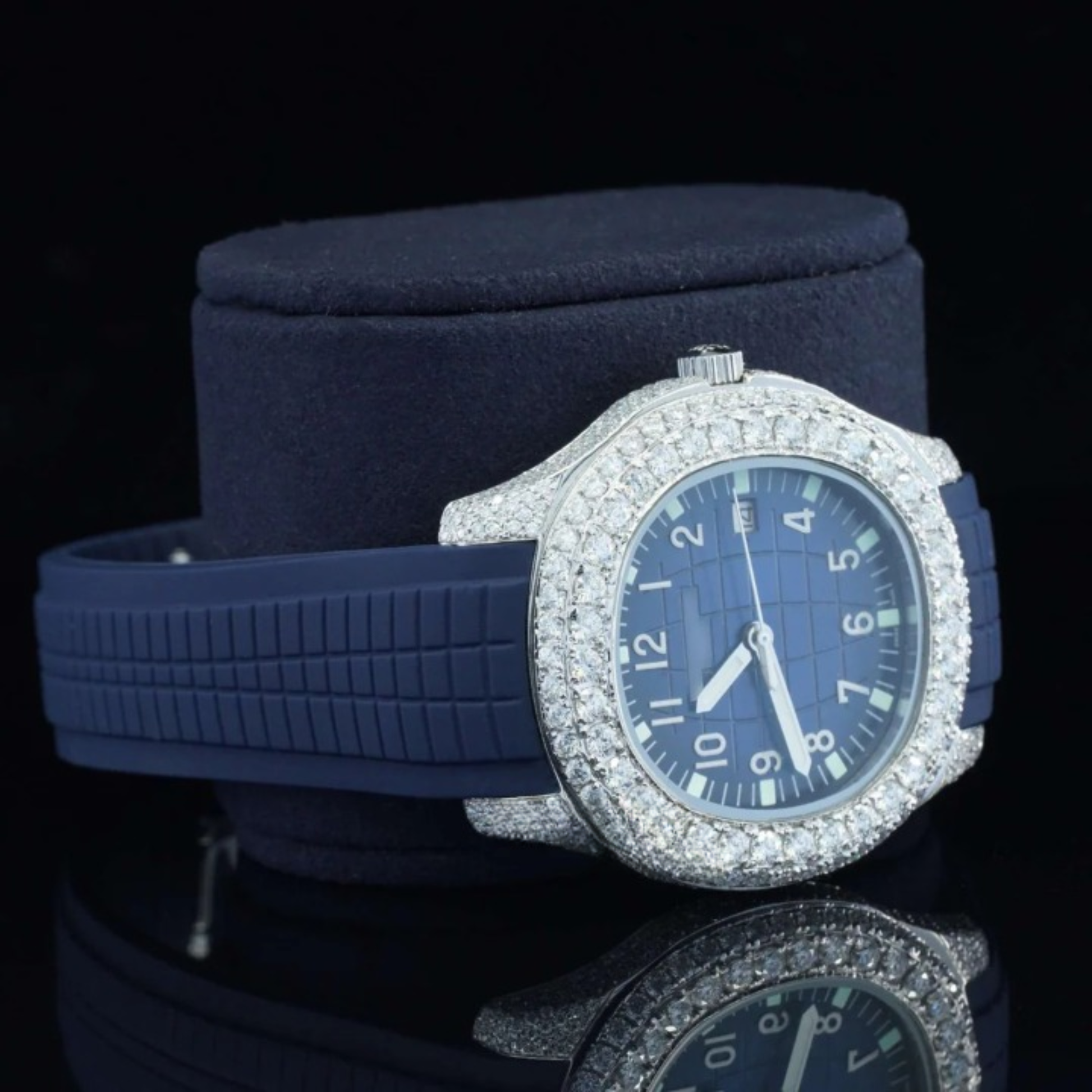 Iced Out Moissanite Watch Blue Color Belt Automatic Watch For Men