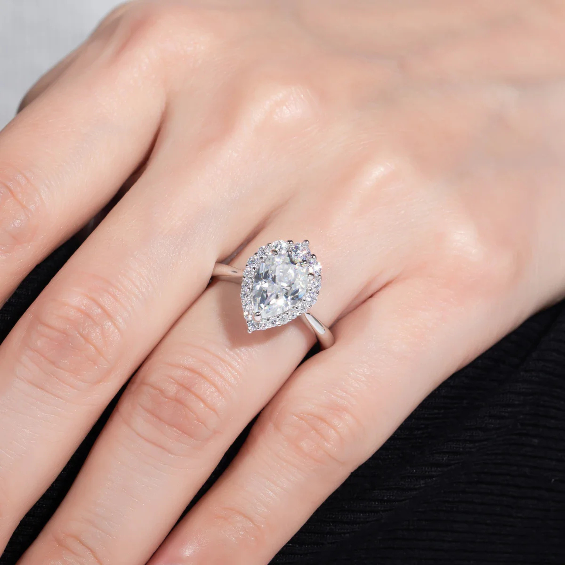 2.6CT Pear Cut D Color Moissanite Halo Engagement Ring