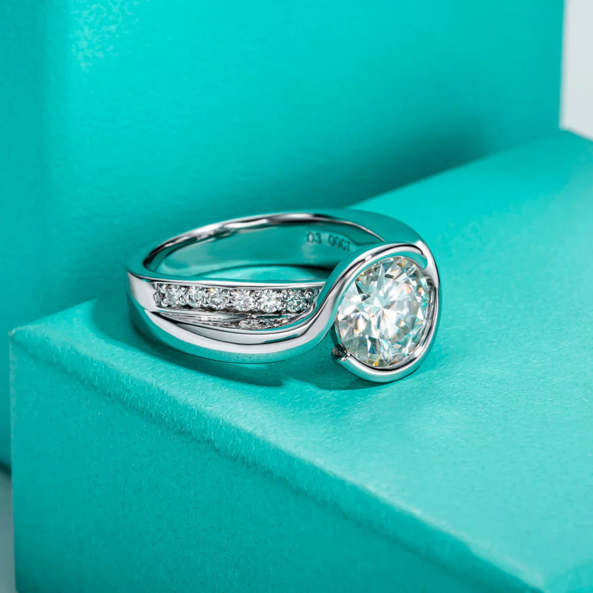 3 CT Round Cut Moissanite Ceramic Band Engagement Ring