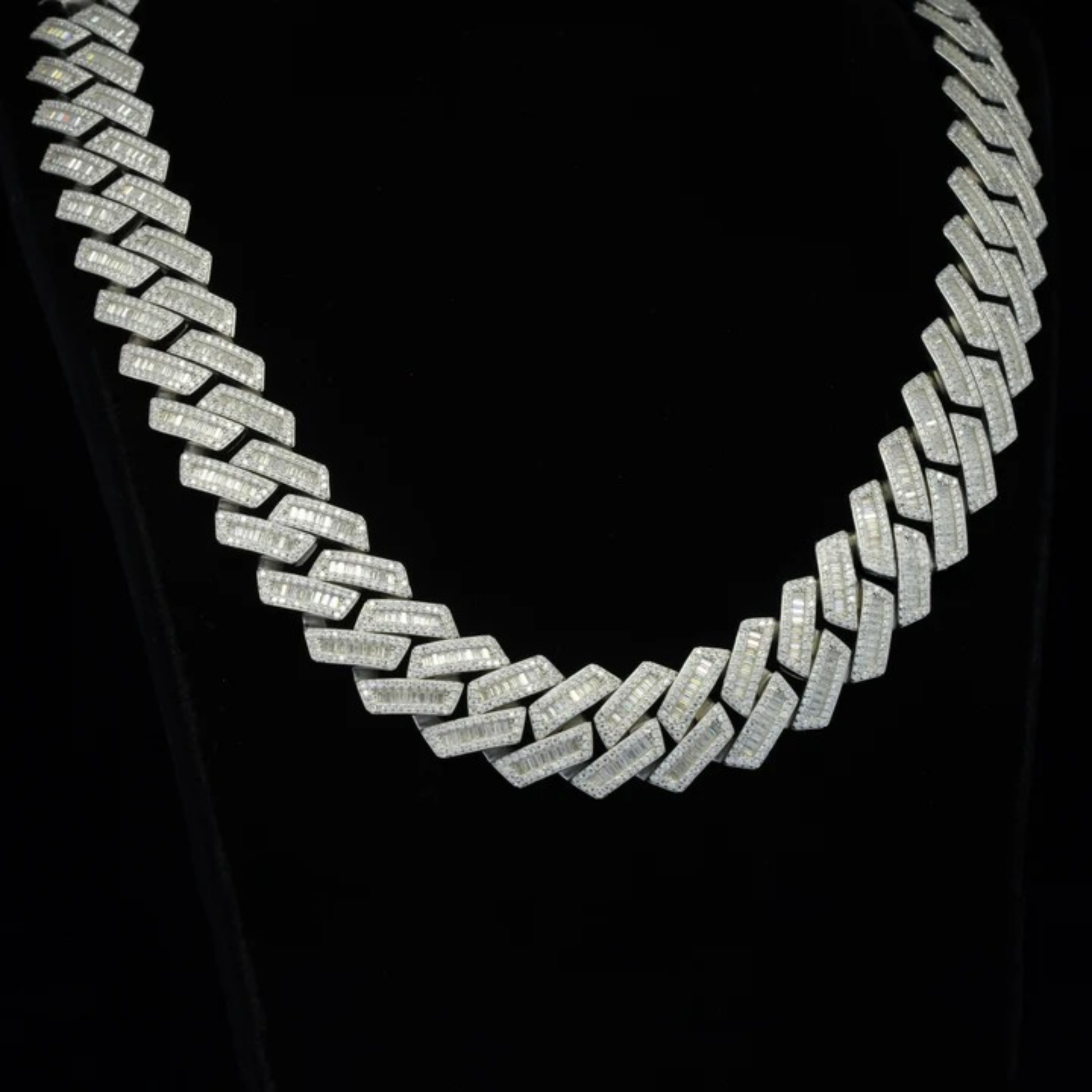Hip hop baguette diamond iced out miami cuban link chain 20mm