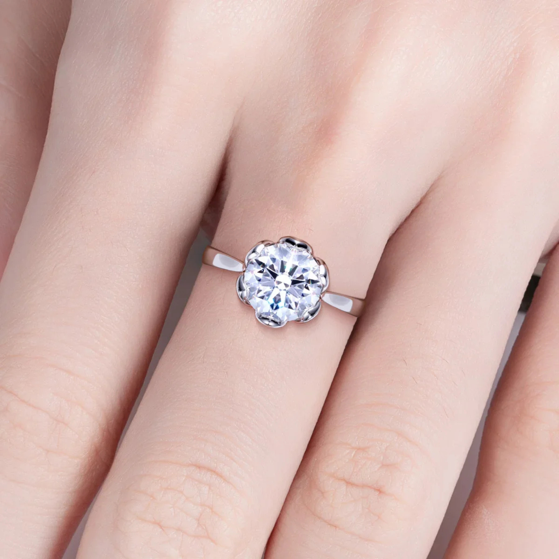 3 CT D Color Moissanite Lotus Engagement Ring
