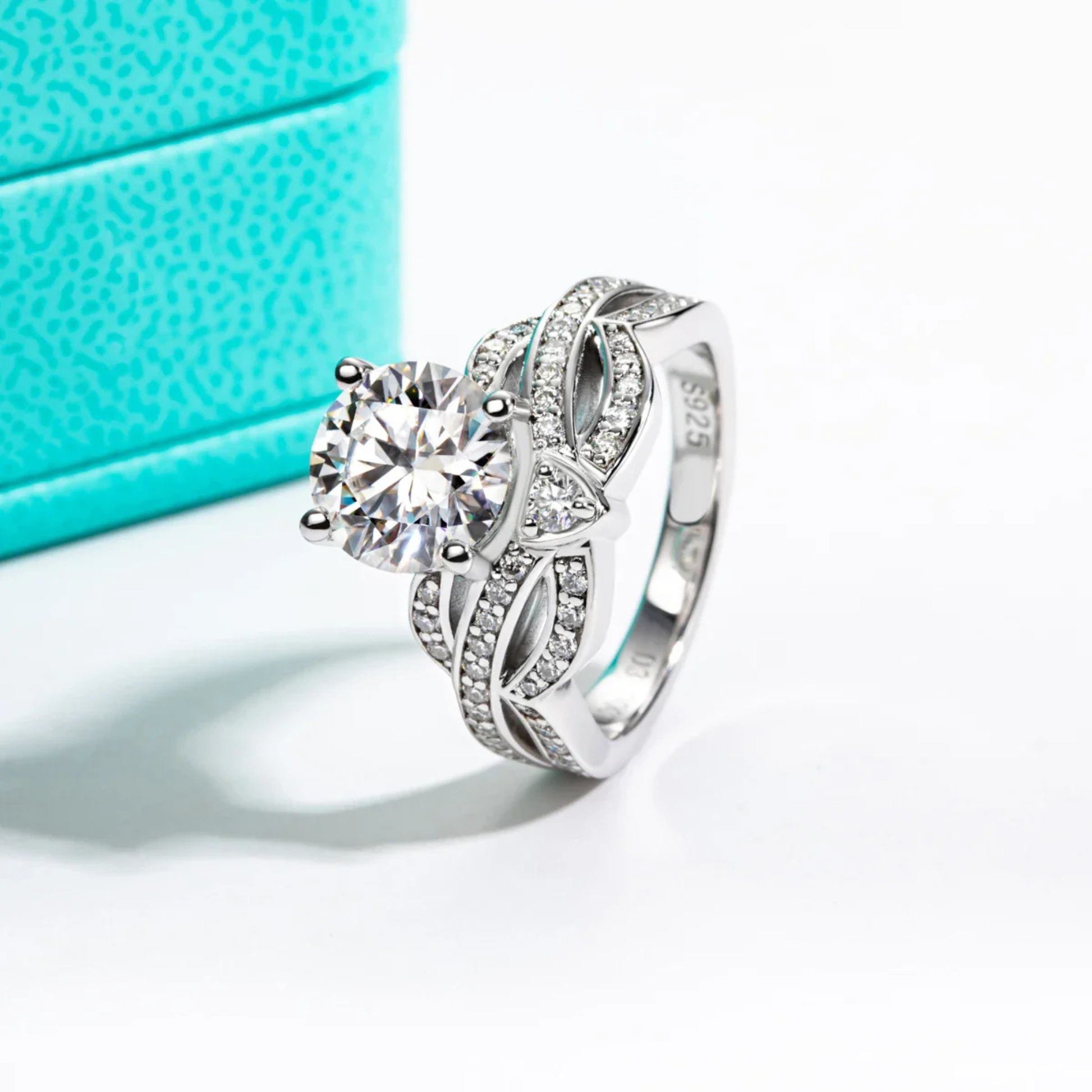 3 CT Round Cut Moissanite Engagement Ring & Set