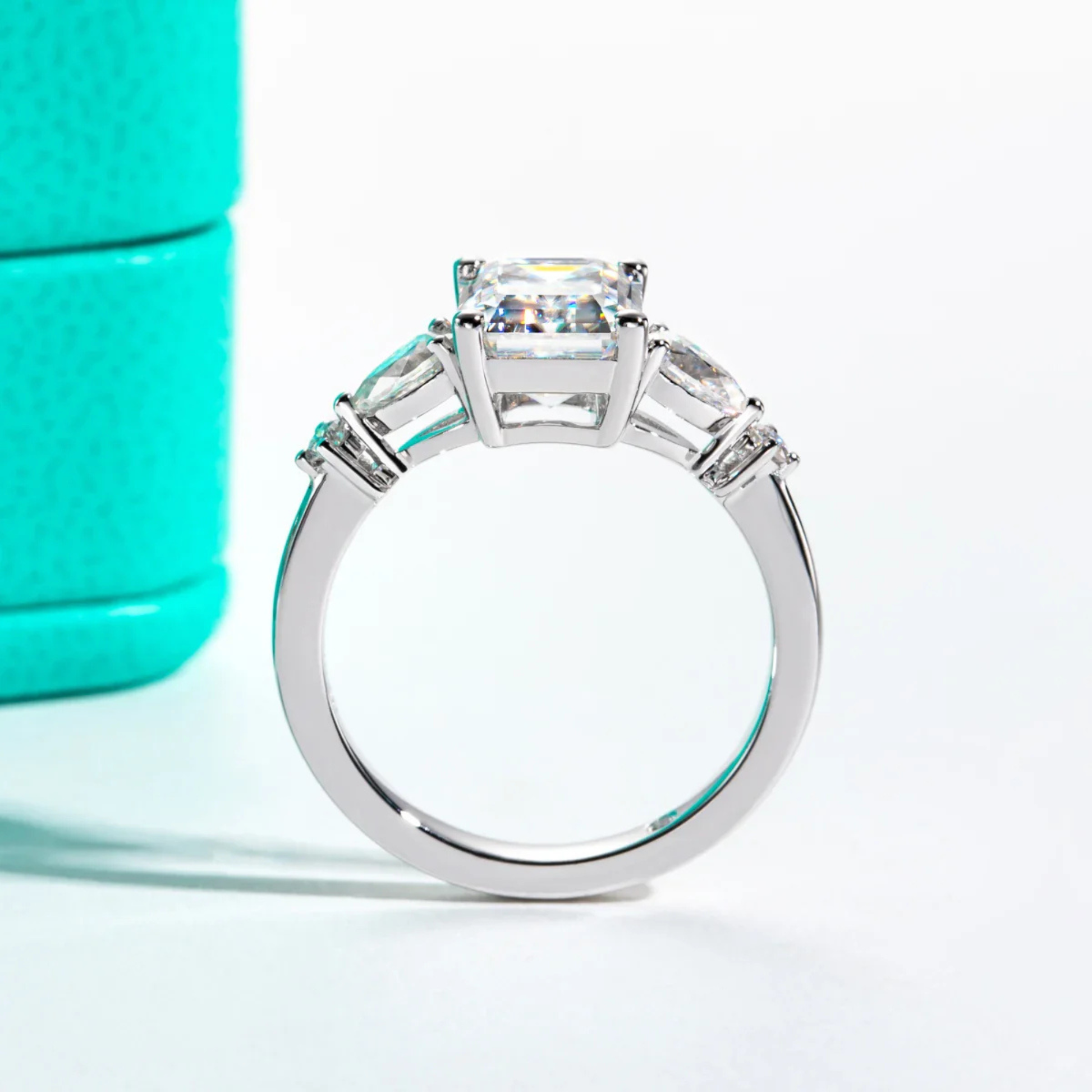 3CT Emerald Cut & 0.3CT Pear Cut Moissanite Engagement