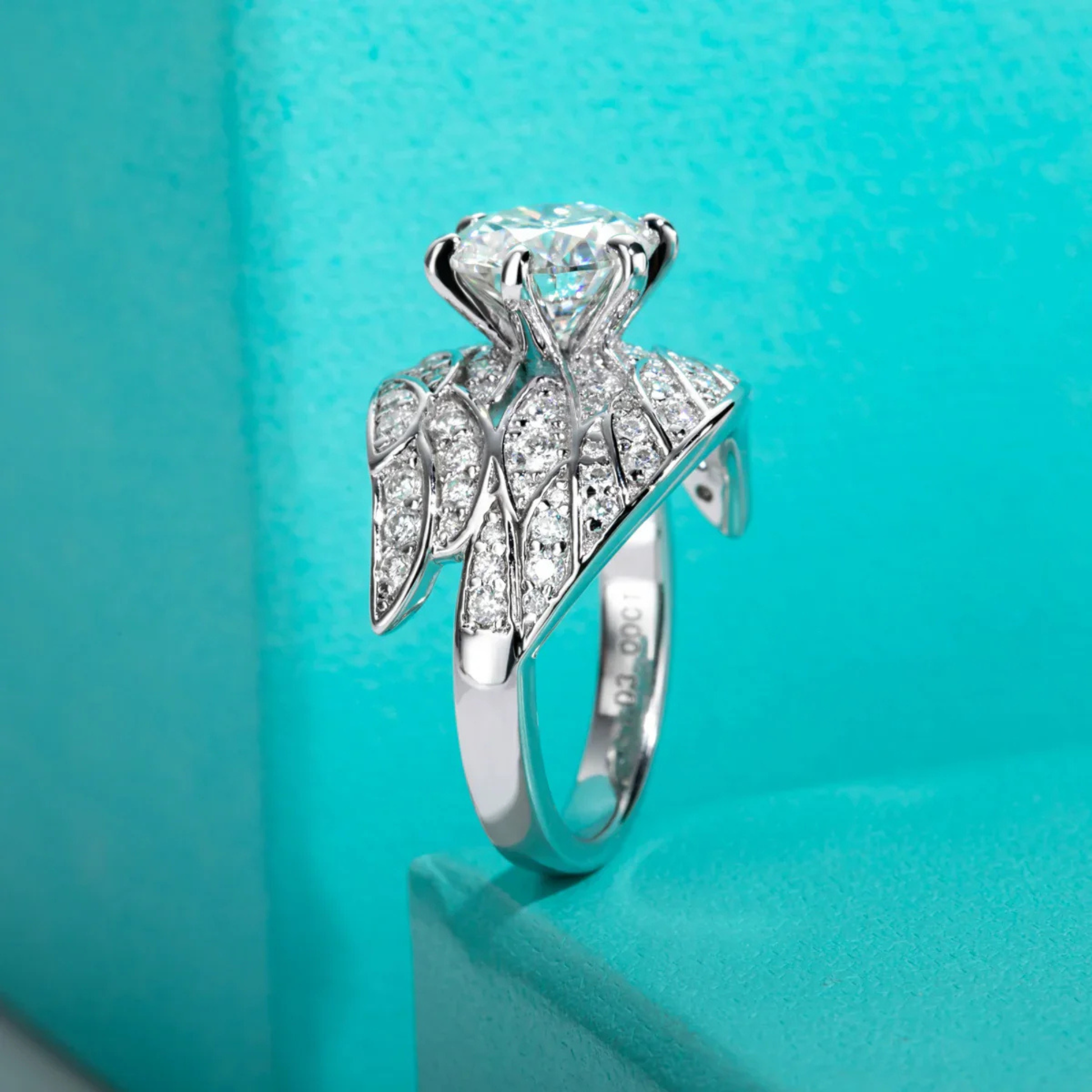 4 CTTW Angel Wing Moissanite Engagement Ring