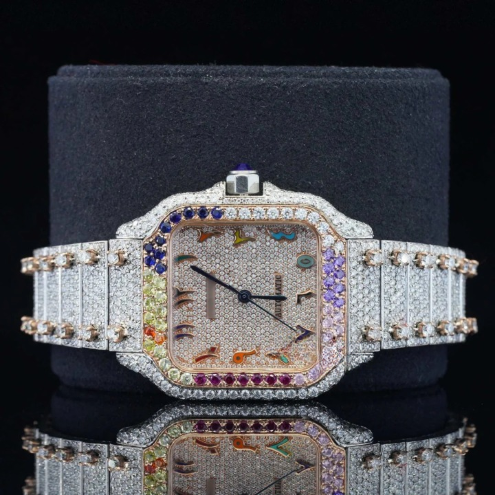 Fully Iced Out Moissanite Watch With Arabic Number