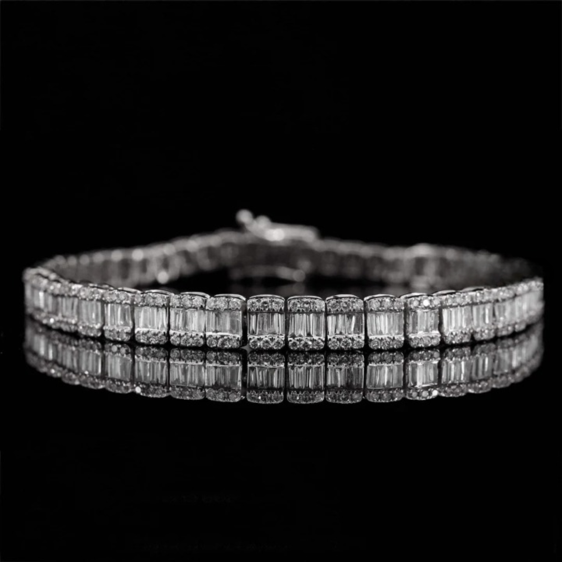 Round And Baguette Diamond Moissanite Bracelet