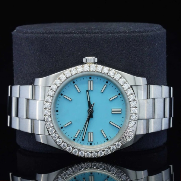 Classic Blue Dial Moissanite Watch Automatic For Men