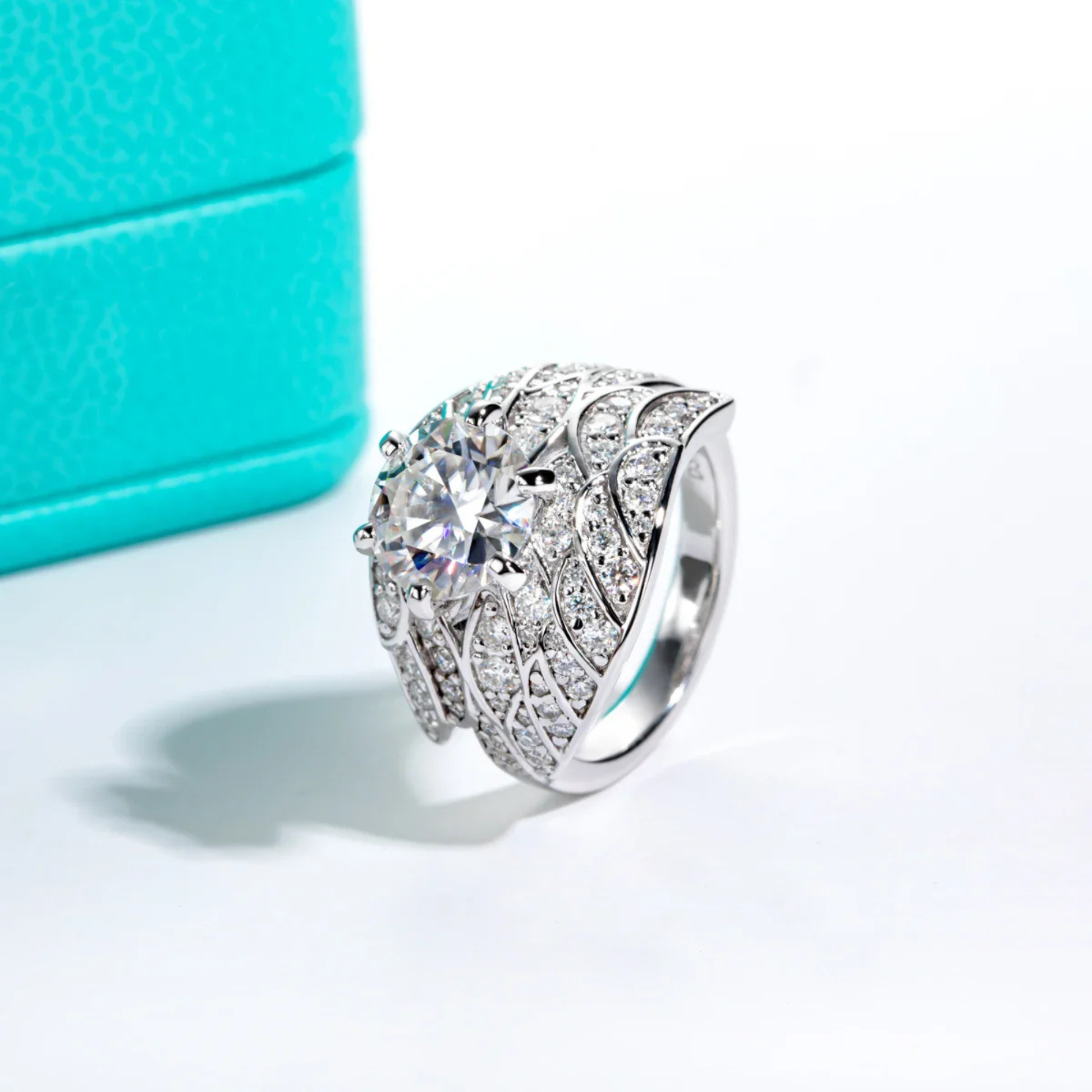 4 CTTW Angel Wing Moissanite Engagement Ring