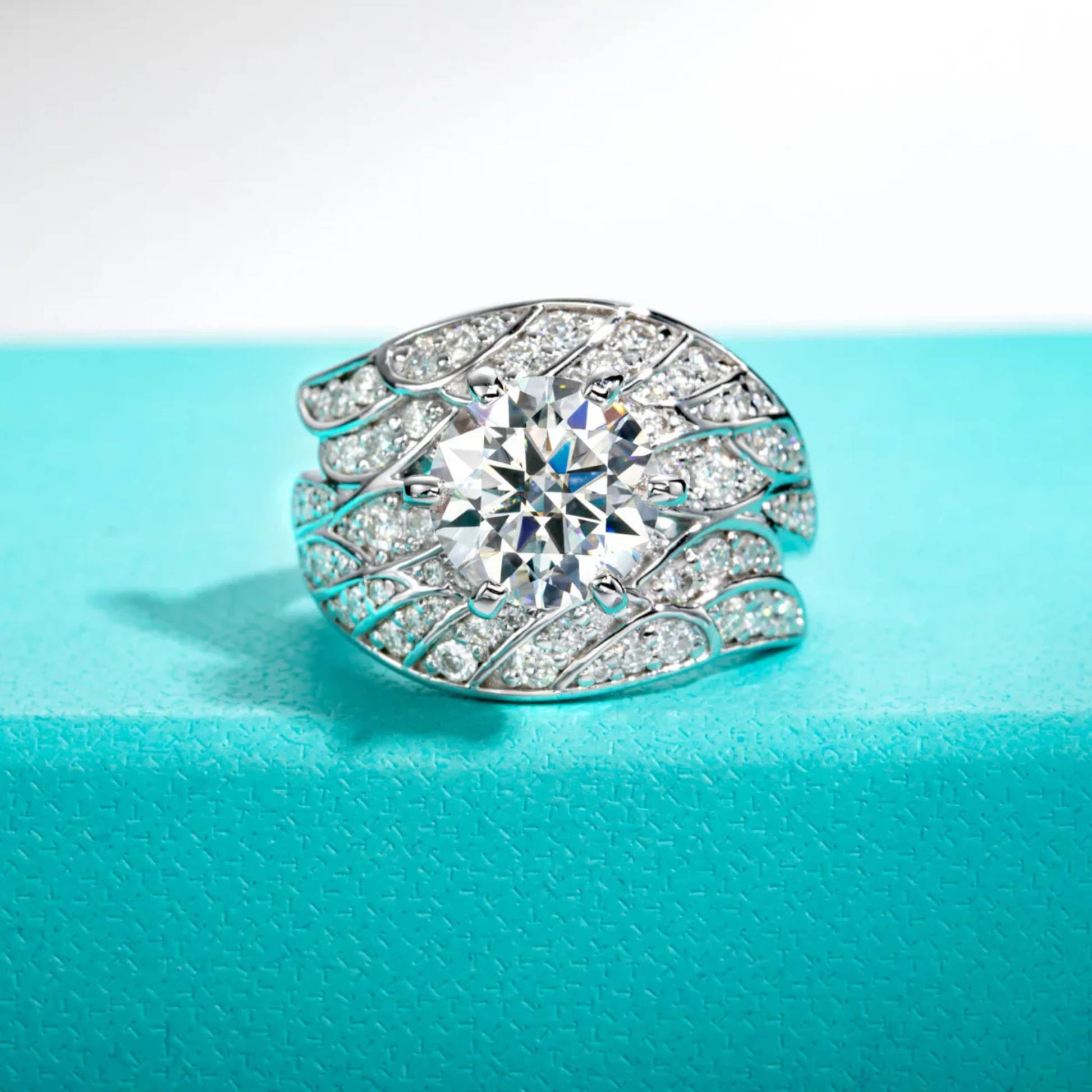 4 CTTW Angel Wing Moissanite Engagement Ring