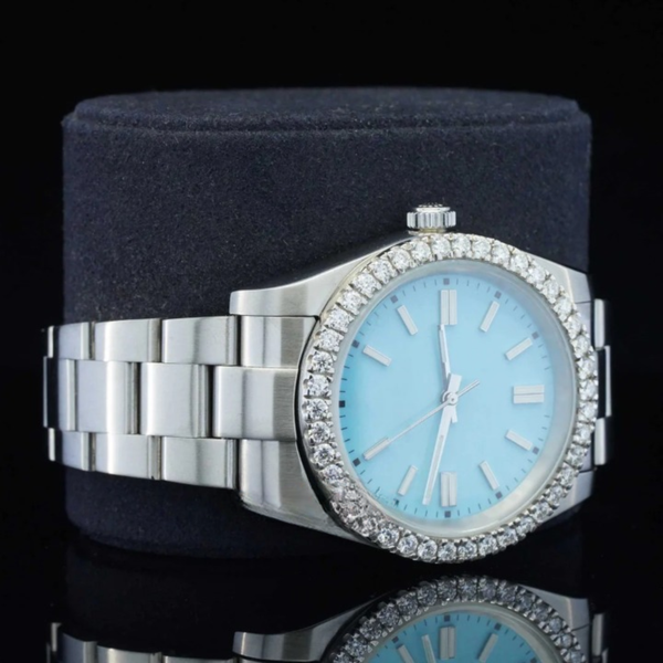 Classic Blue Dial Moissanite Watch Automatic For Men