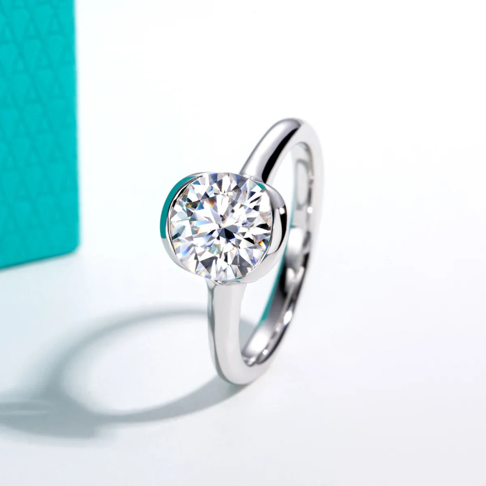 2 CT Bezel Round Cut Moissanite Engagement Ring