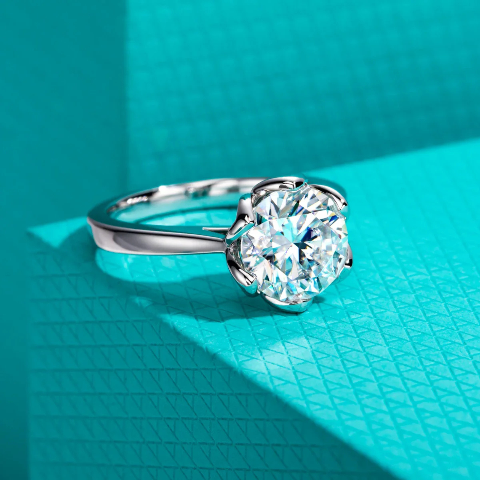 3 CT D Color Moissanite Lotus Engagement Ring