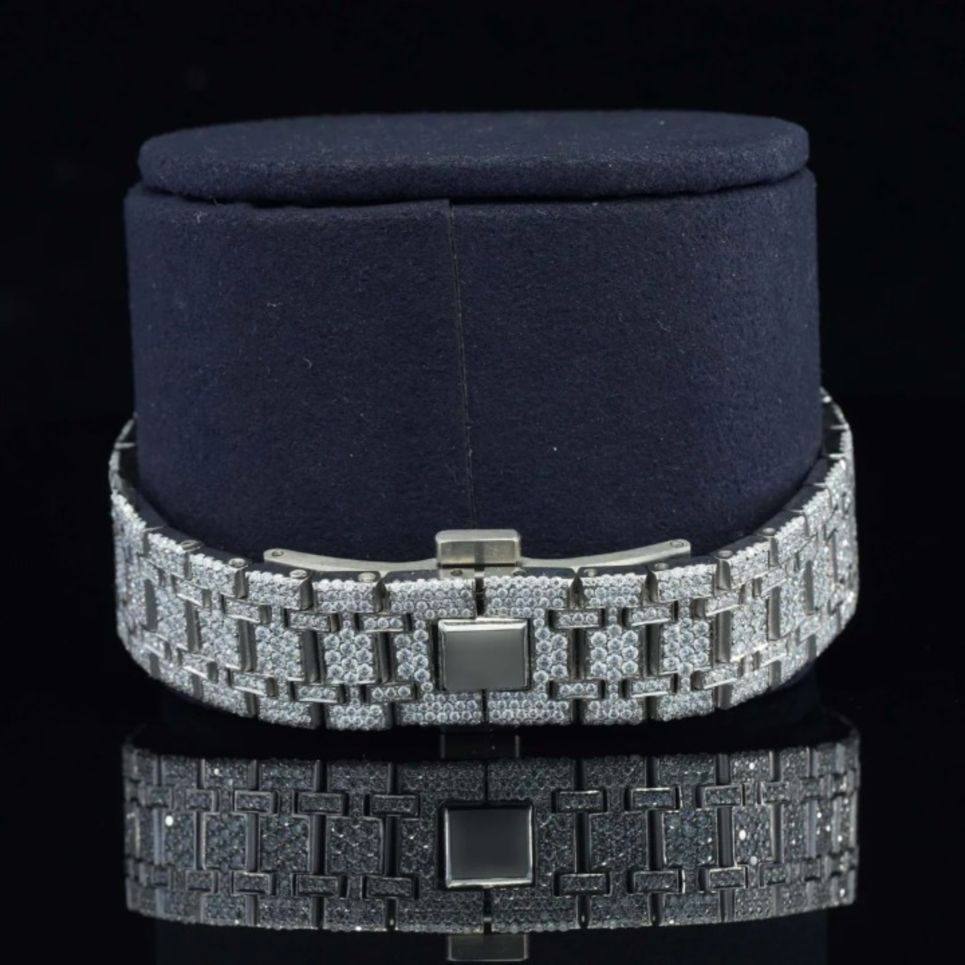 Awesome Blue Dial Iced Out Moissanite Watch For Men