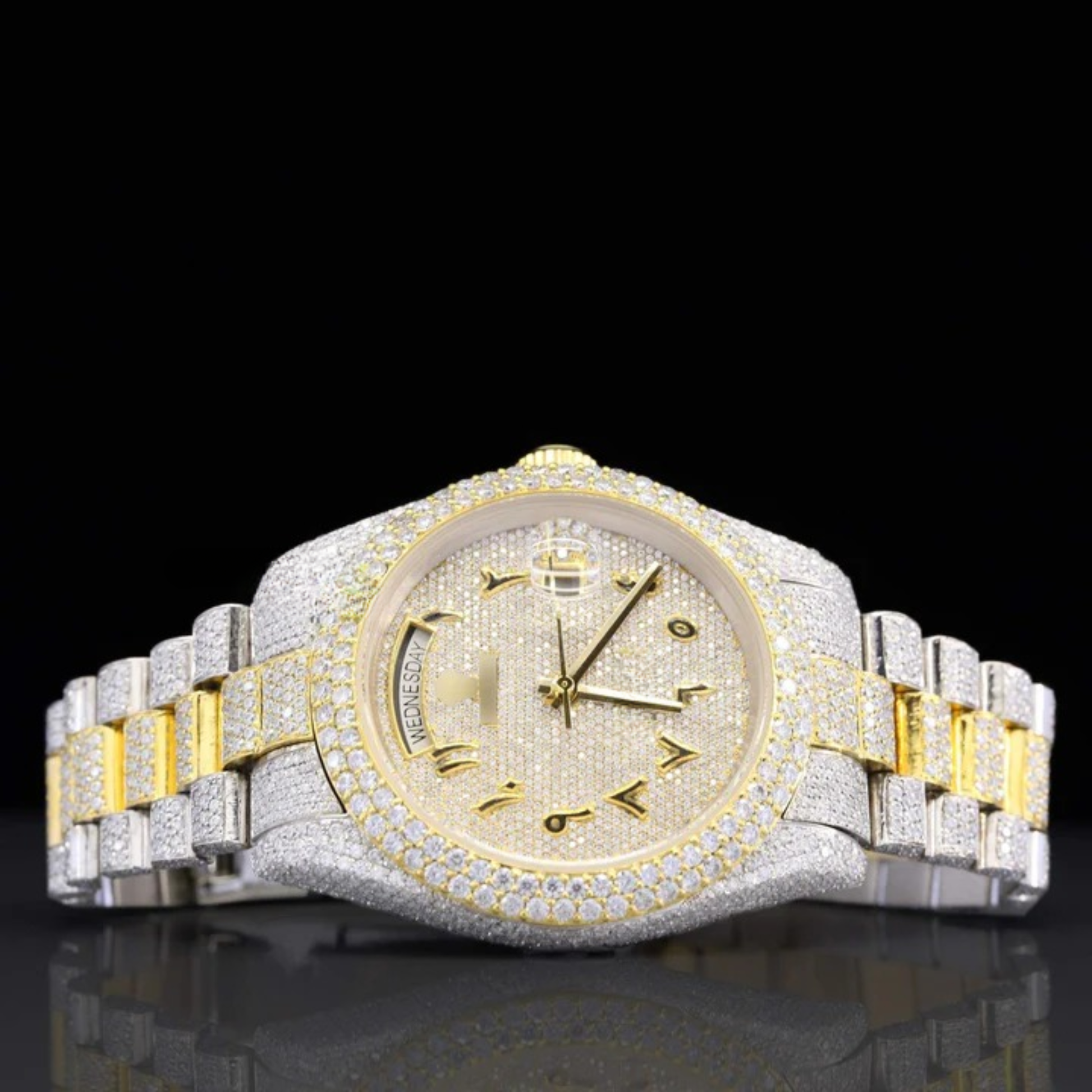 Exquisite Fully Moissanite Watch With Arabic Number Iced Out Automatic Watch