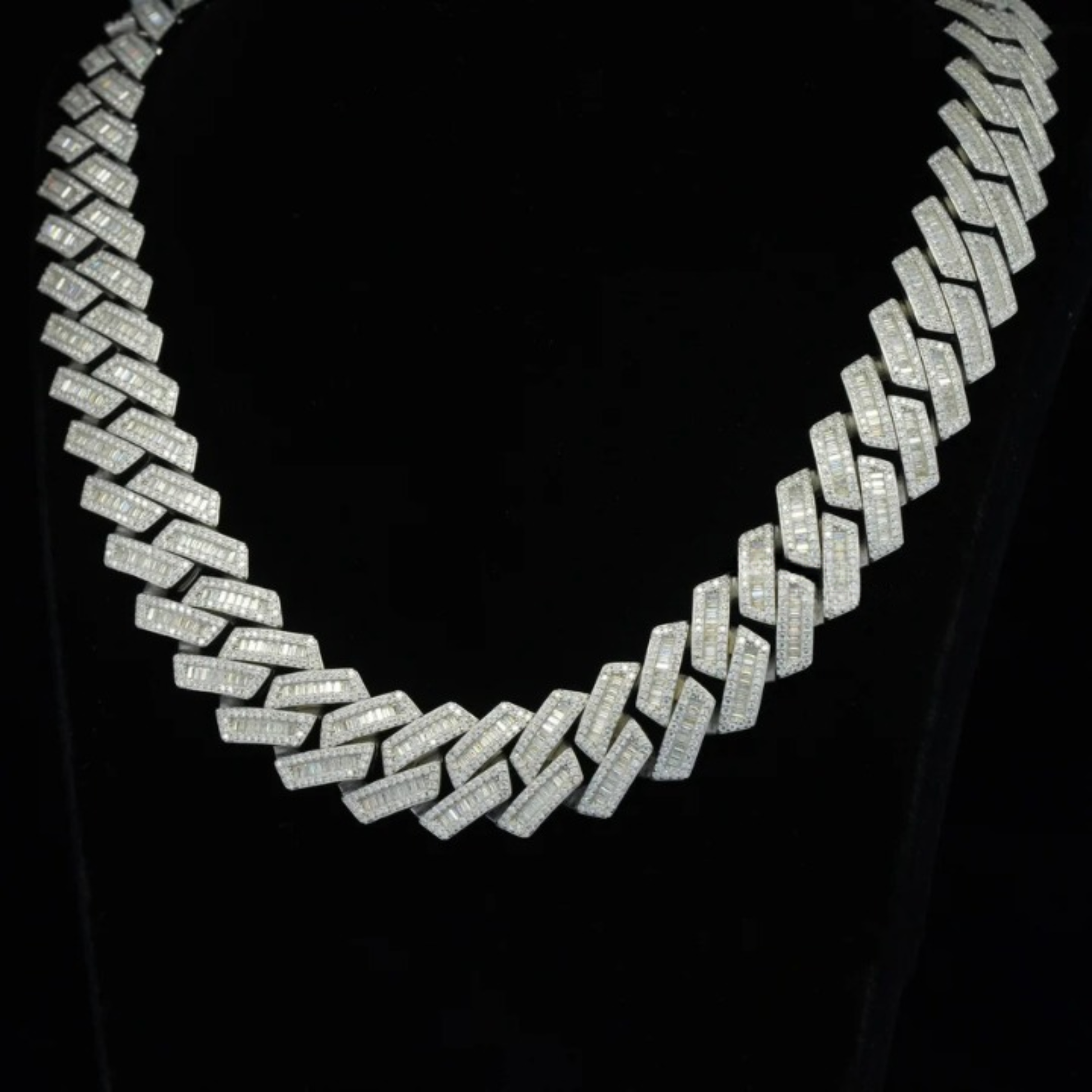Hip hop baguette diamond iced out miami cuban link chain 20mm