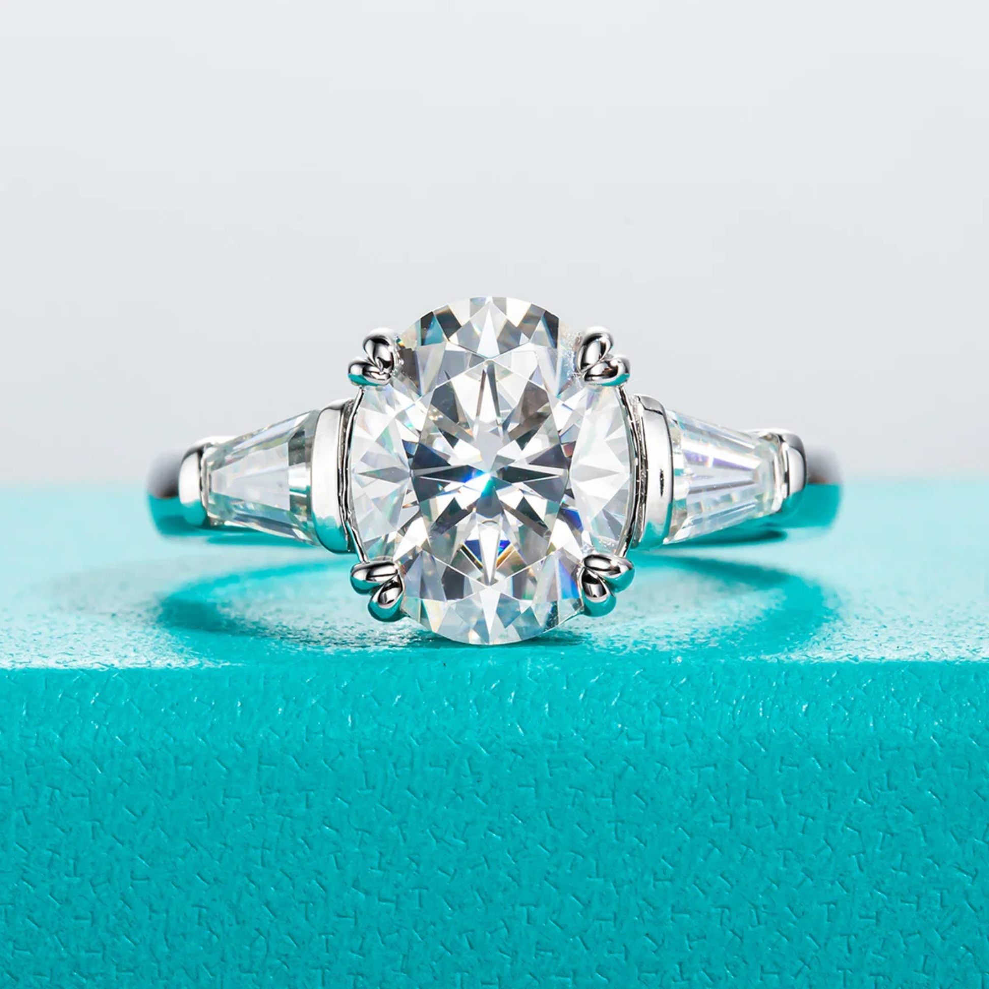 3.8 CTTW Oval Cut D Color Moissanite Engagement Ring