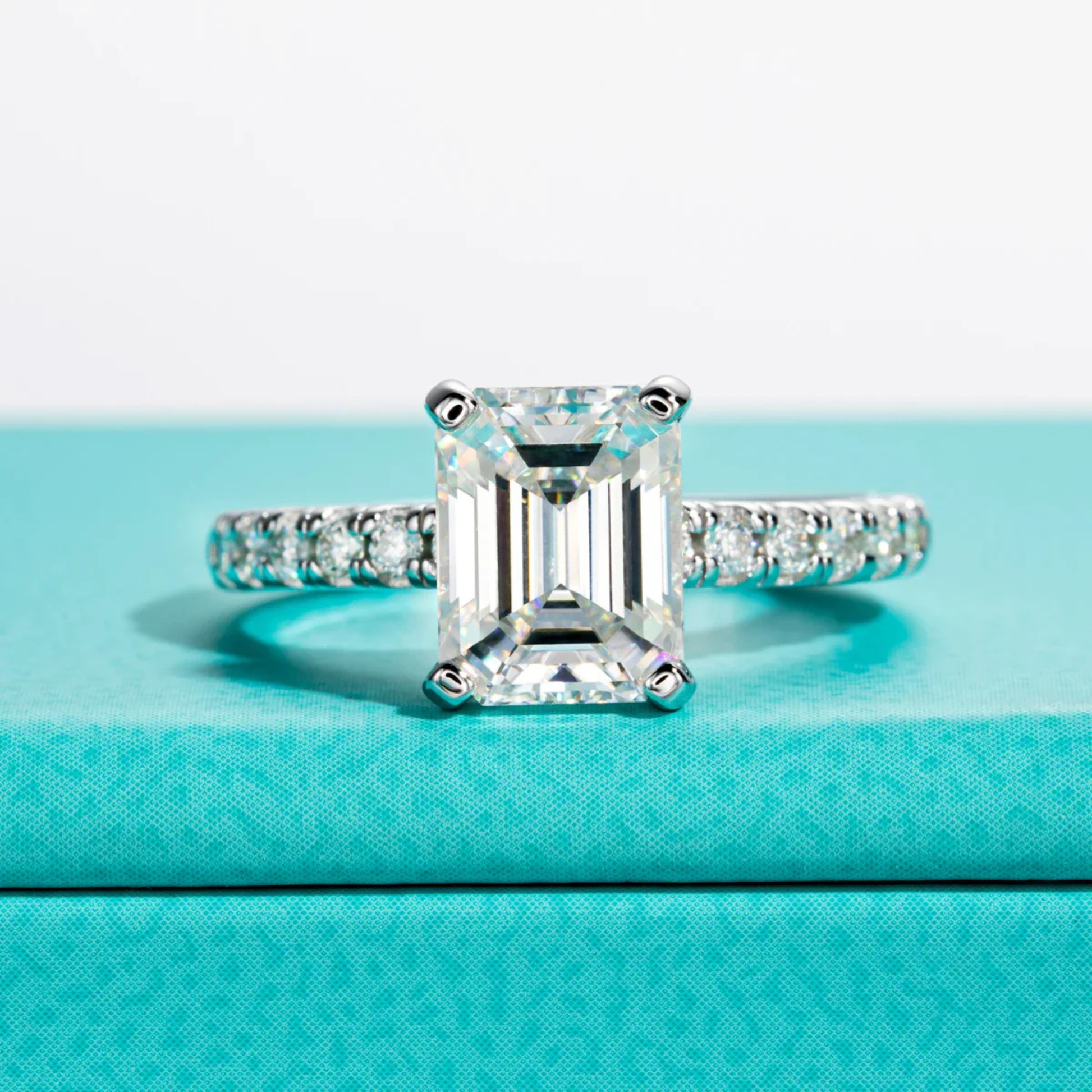 3 CT Emerald Cut D Color Moissanite Engagement Ring