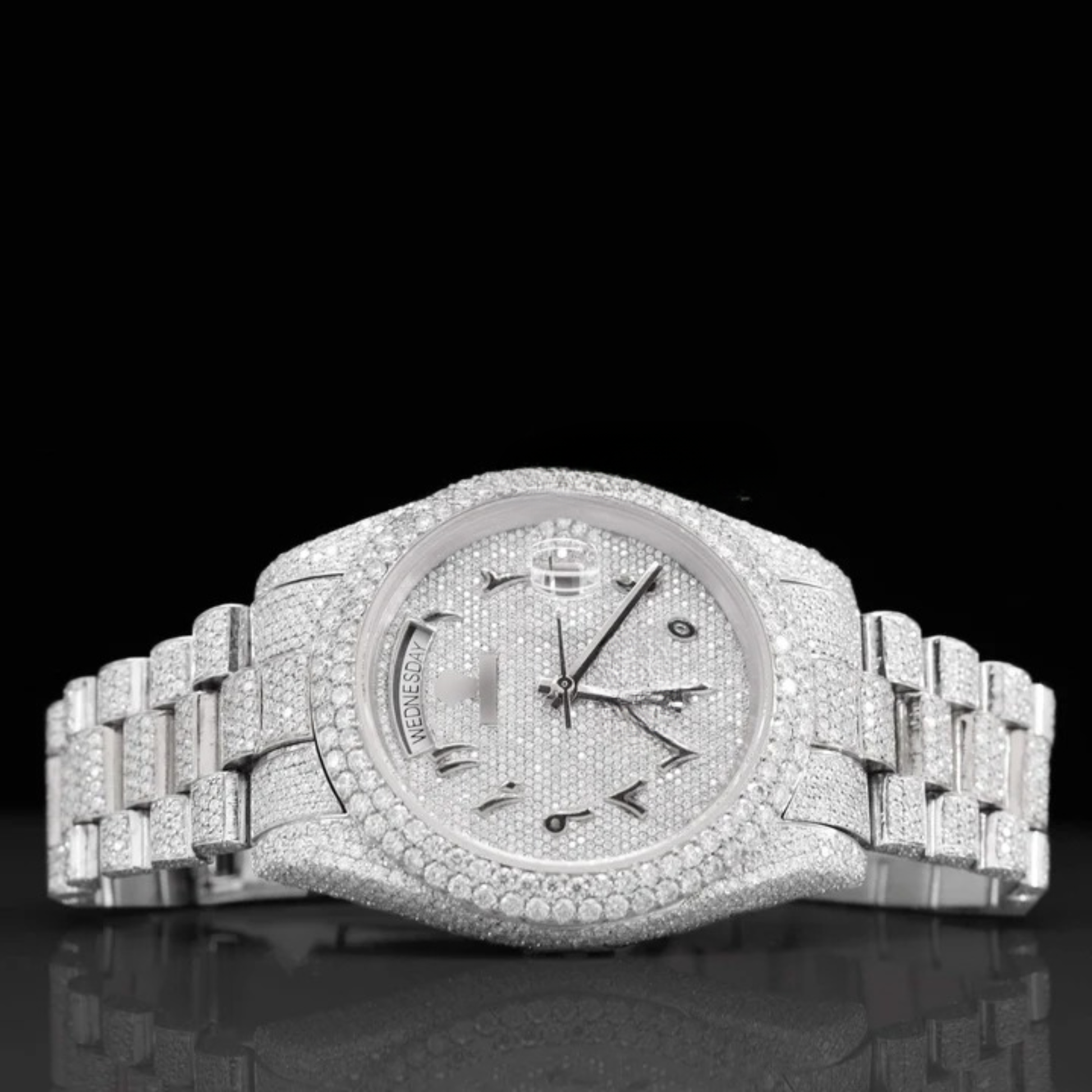 Exquisite Fully Moissanite Watch With Arabic Number Iced Out Automatic Watch