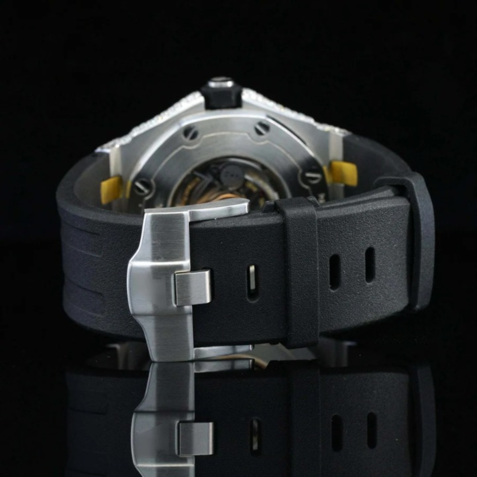 Fabulous Moissanite Wrist Watch With Black Color Belt For Men