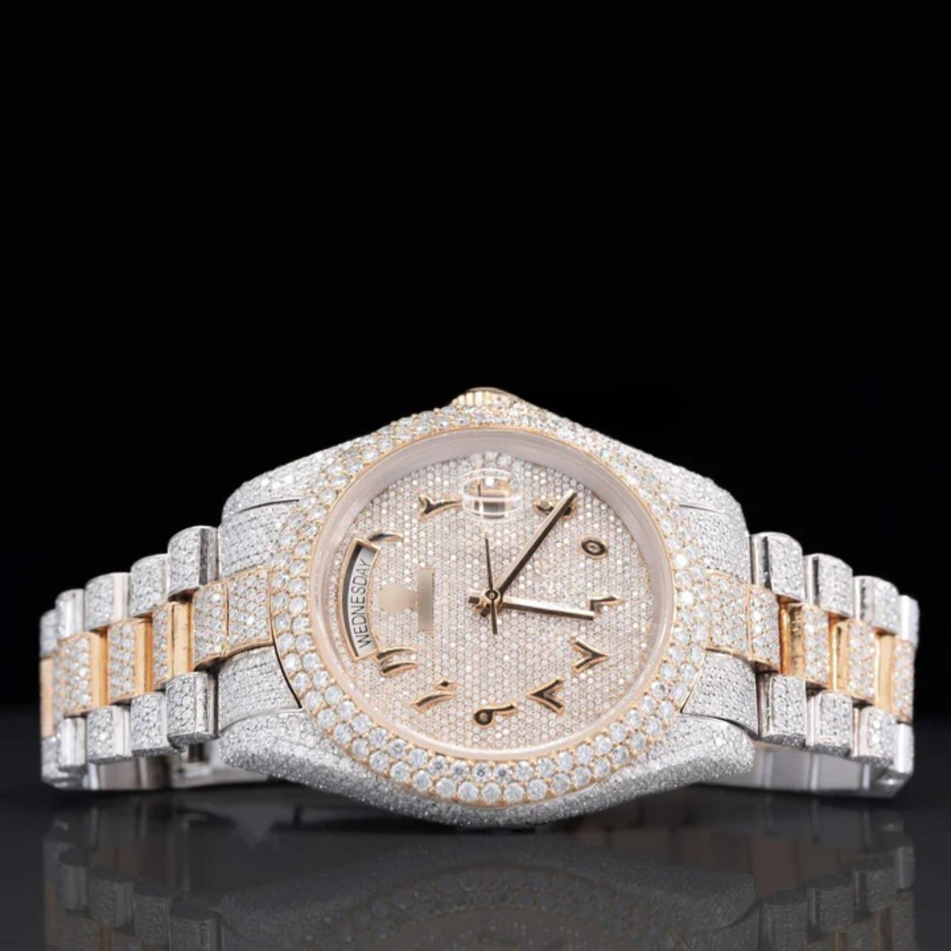 Exquisite Fully Moissanite Watch With Arabic Number Iced Out Automatic Watch