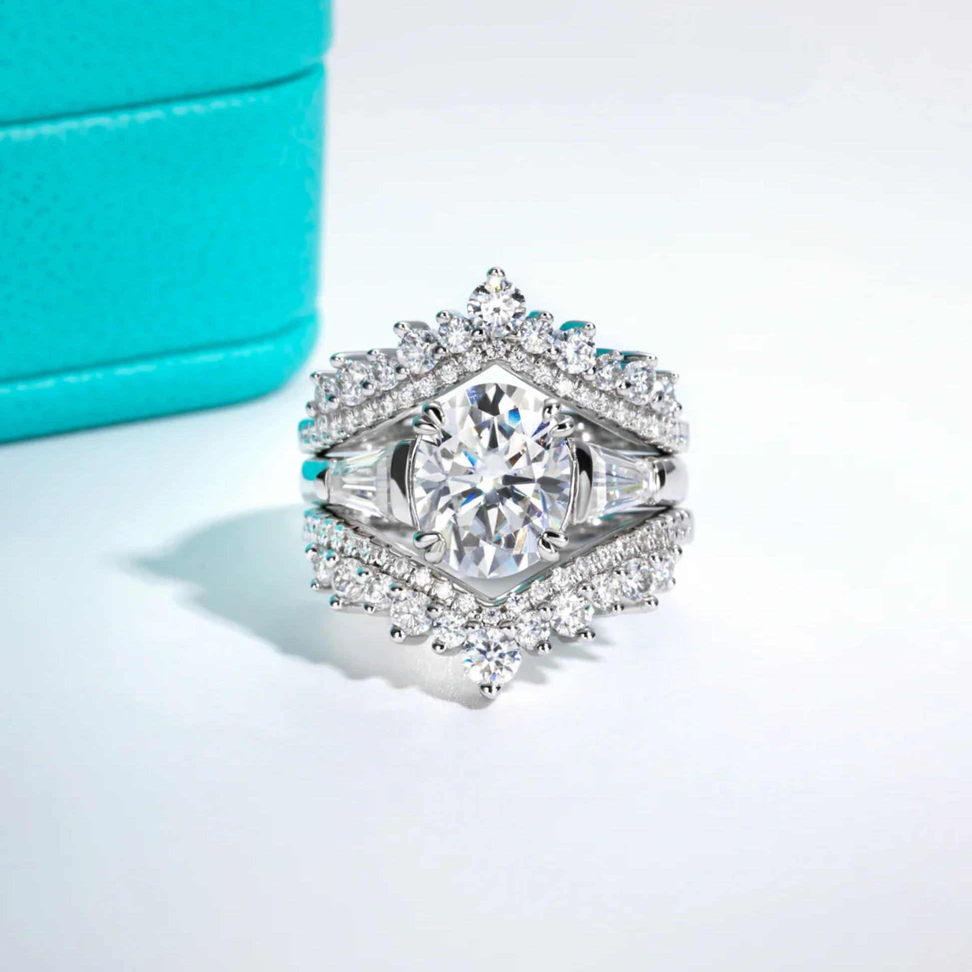 3.8 CTTW Oval Cut D Color Moissanite Engagement Ring