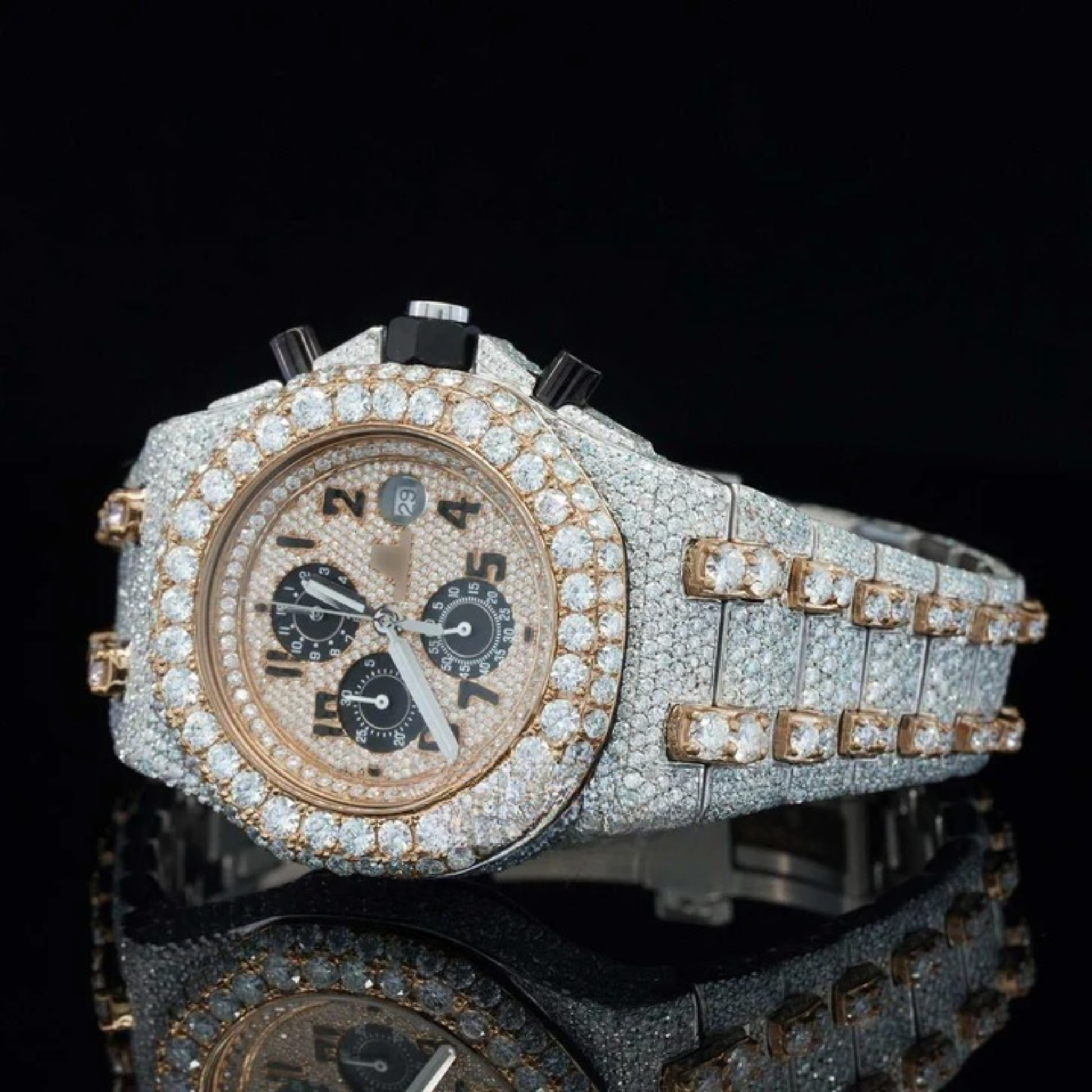 Uniquely Crafted Two Tone Fully Iced Out Automatic Moissanite Watch For Men