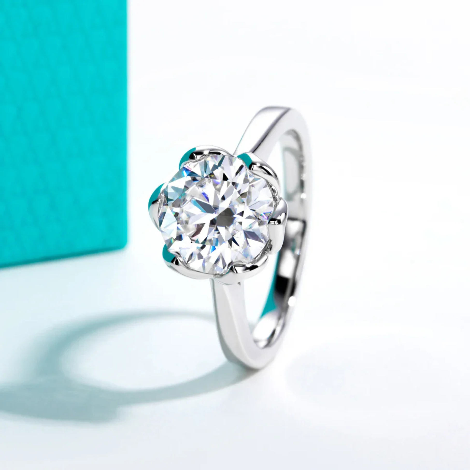 3 CT D Color Moissanite Lotus Engagement Ring