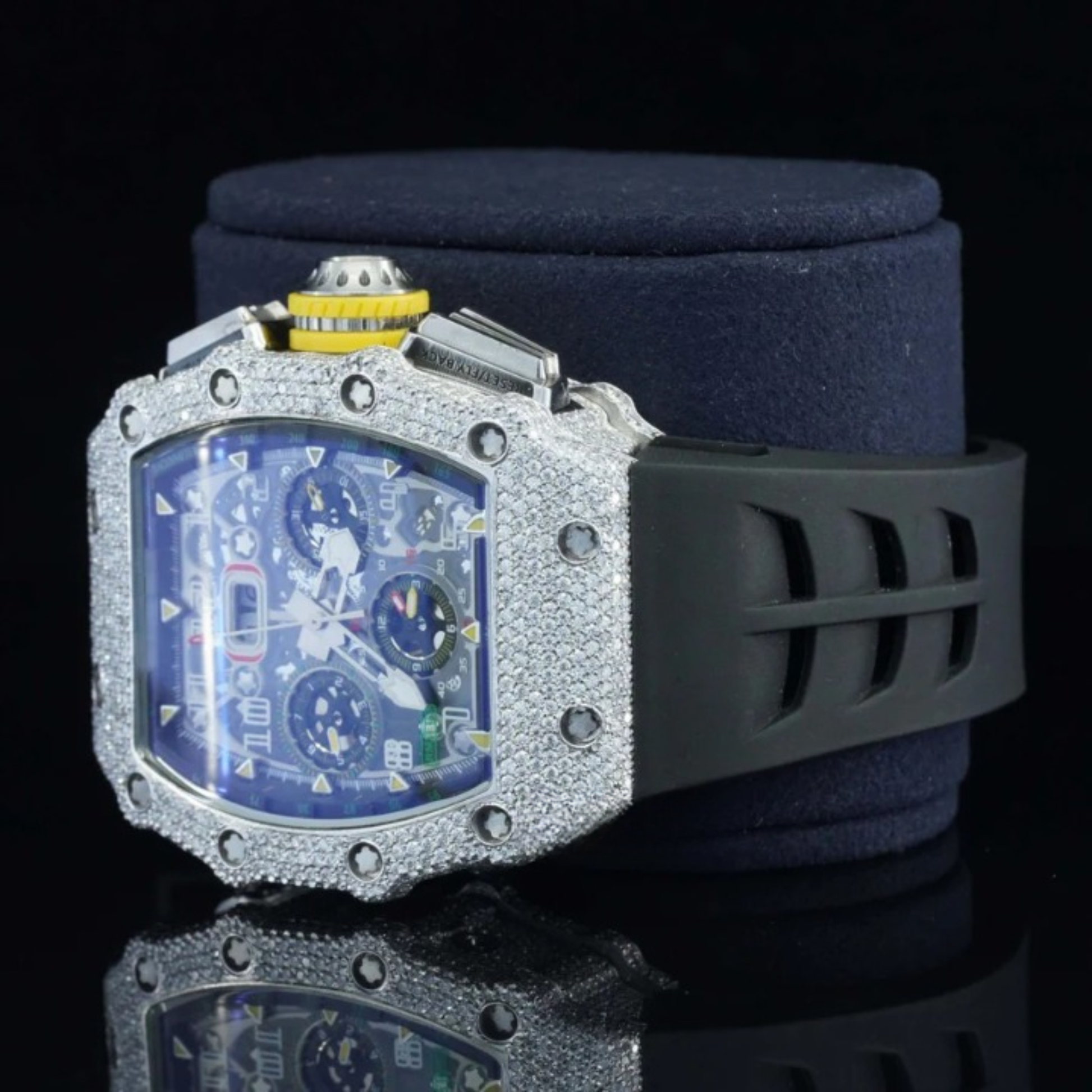 Ravishing Iced Out Black Color Belt Automatic Moissanite Watch For Men