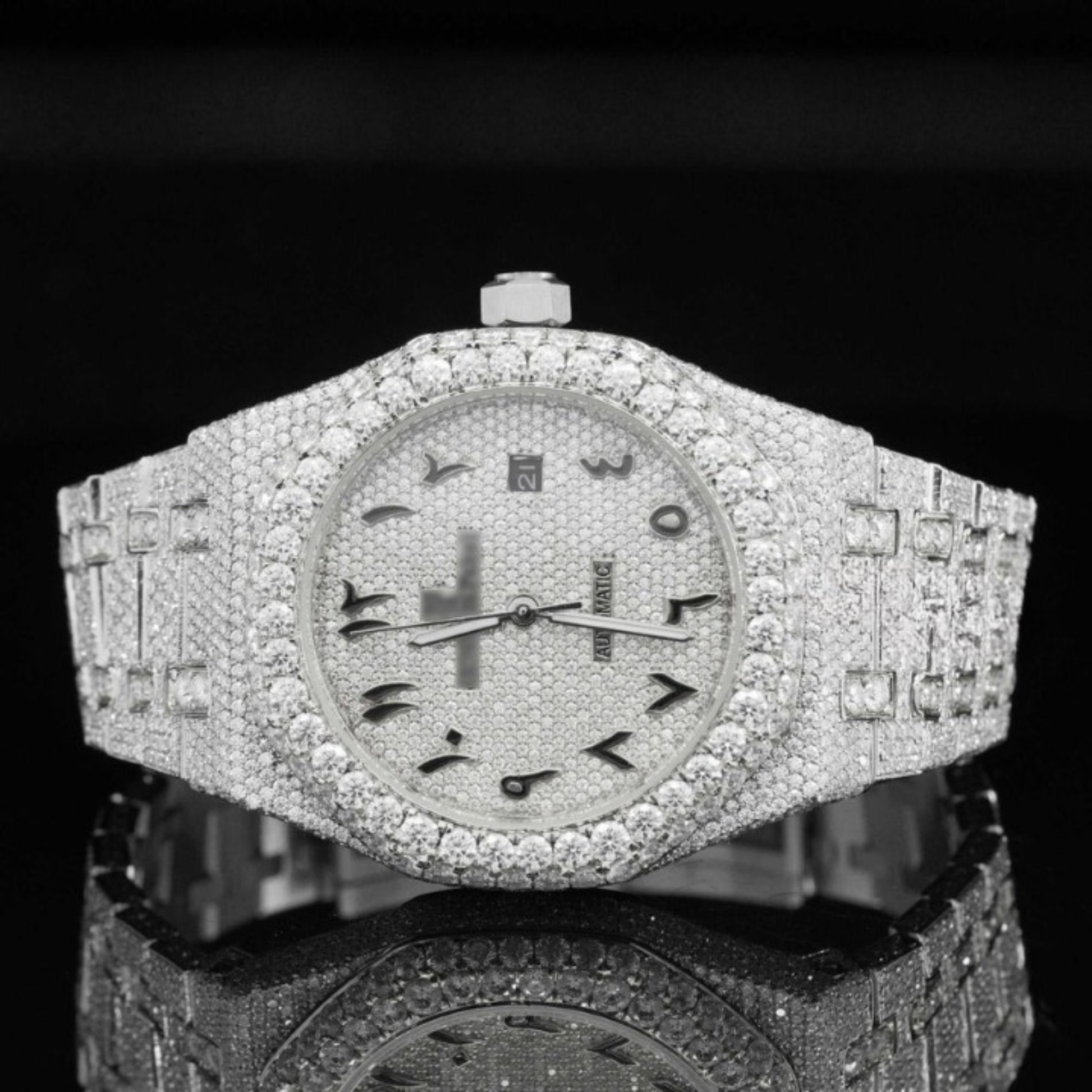 Luxury Moissanite Watch Iced Out Arabic Numericals Automatic Movement For Men