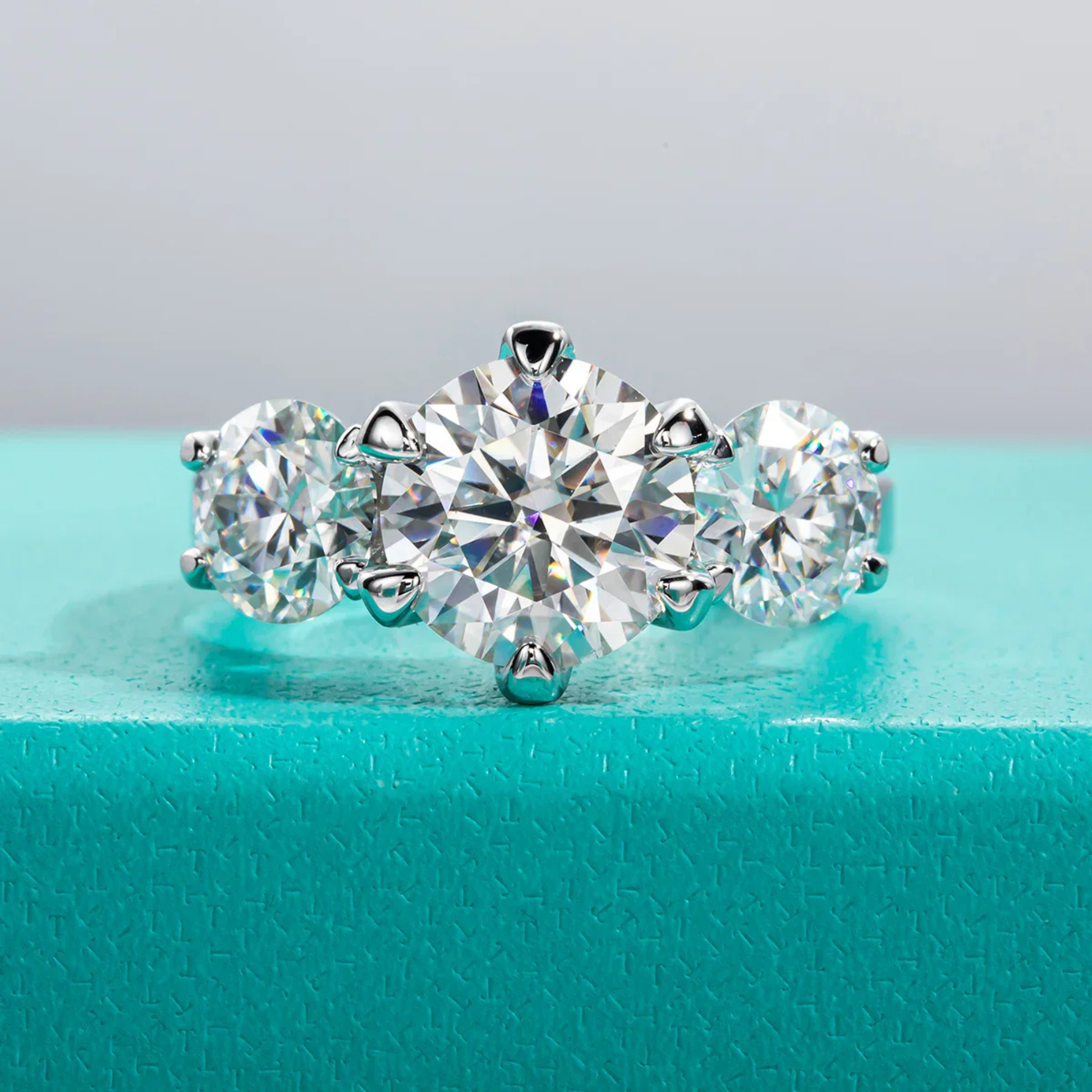 5 CTTW Three Stone Moissanite Engagement Ring