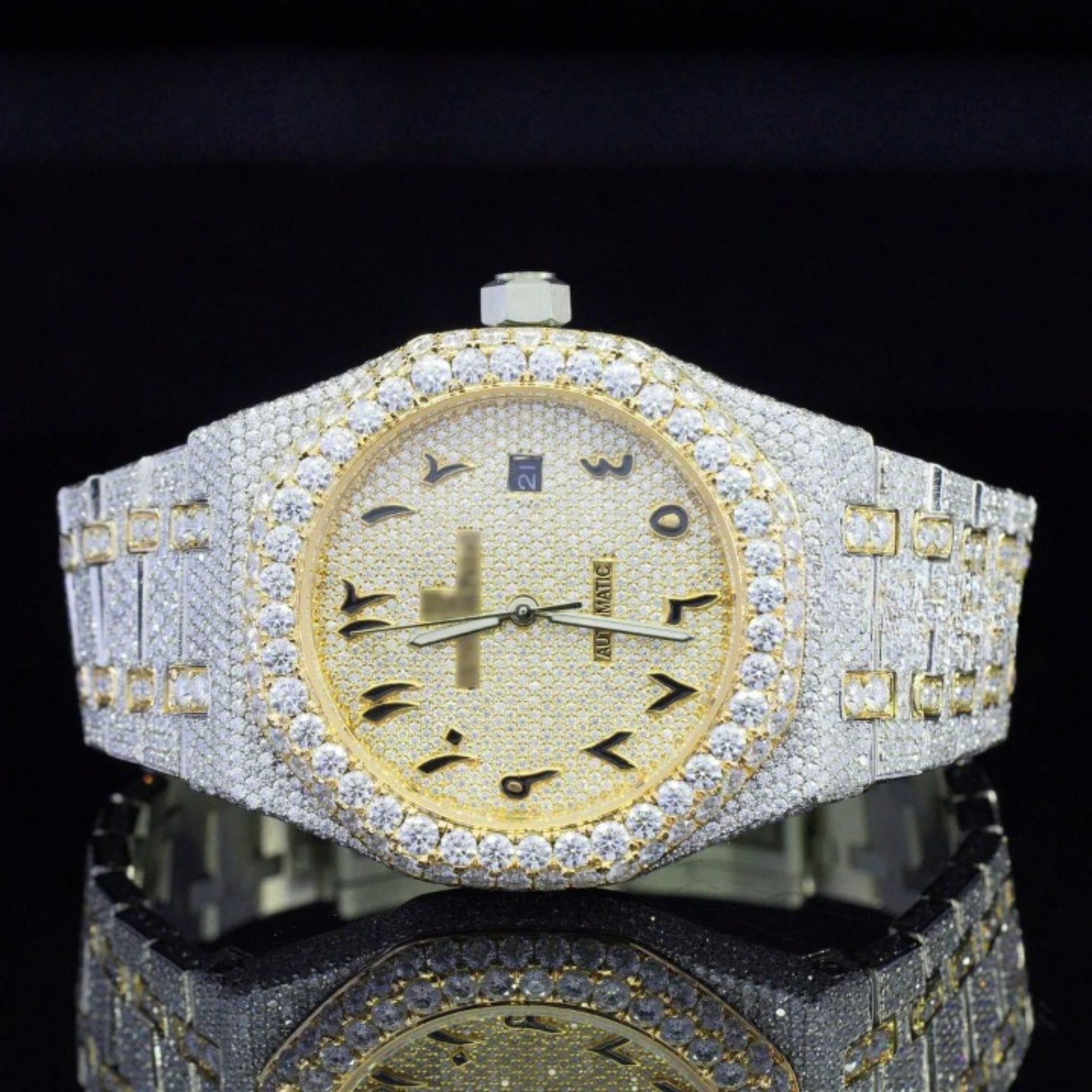 Luxury Moissanite Watch Iced Out Arabic Numericals Automatic Movement For Men
