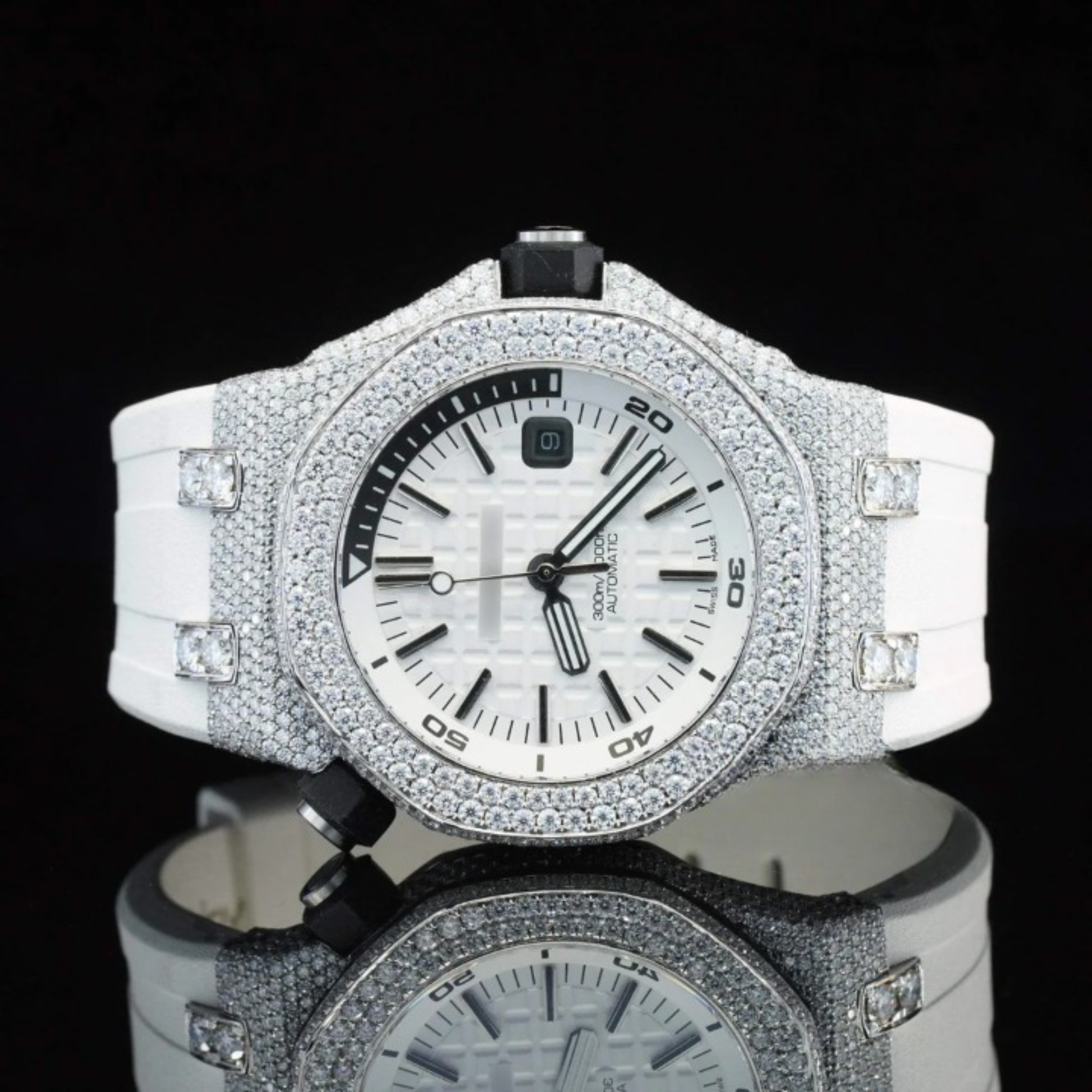 Moissanite Diamond Iced Out Fancy White Belt Automatic Watch For Men