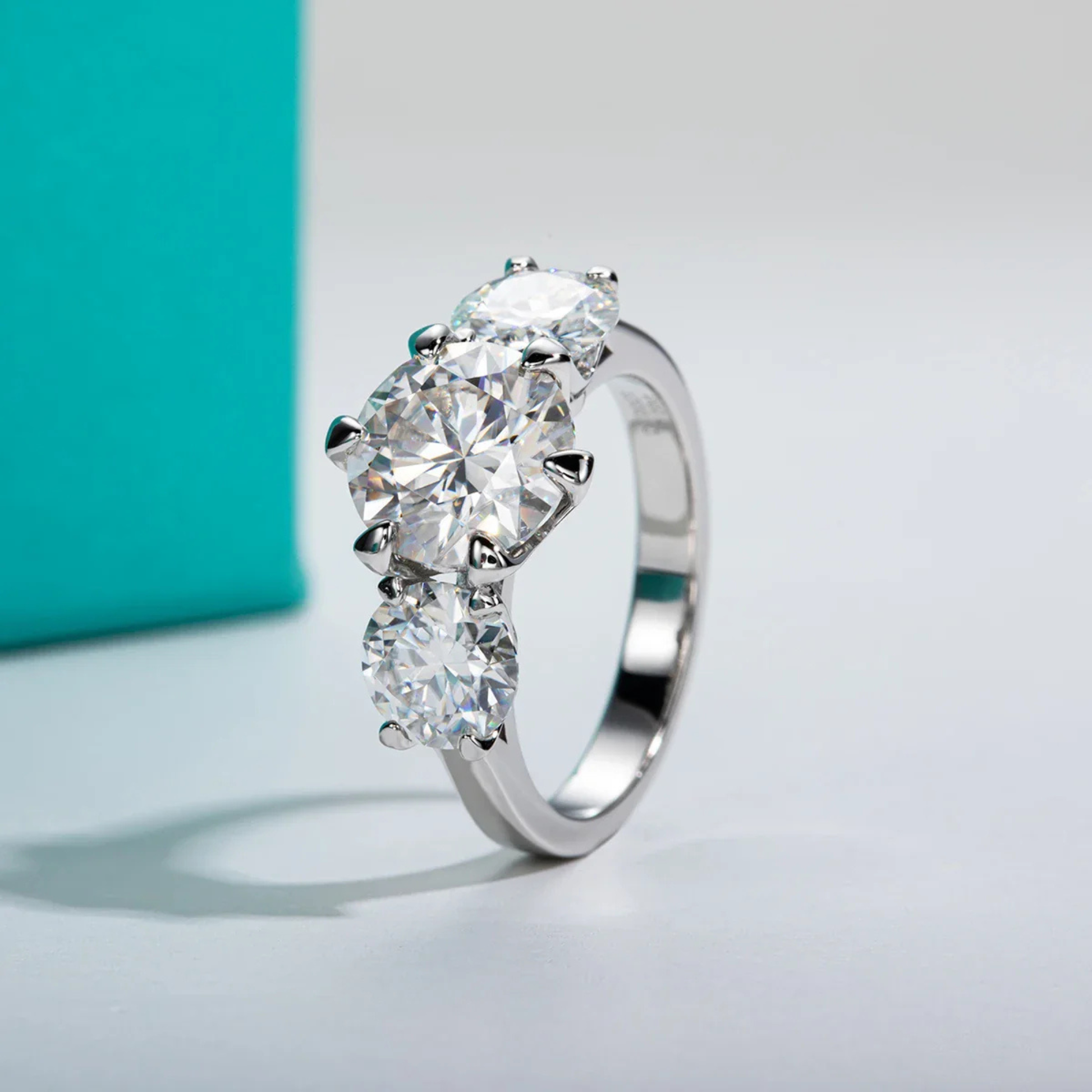 5 CTTW Three Stone Moissanite Engagement Ring