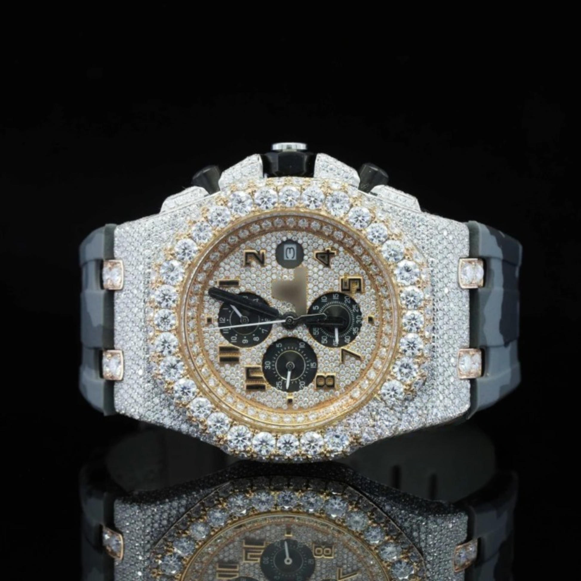 Elegance Iced Out Grey Belt Automatic Moissanite Wrist Watch