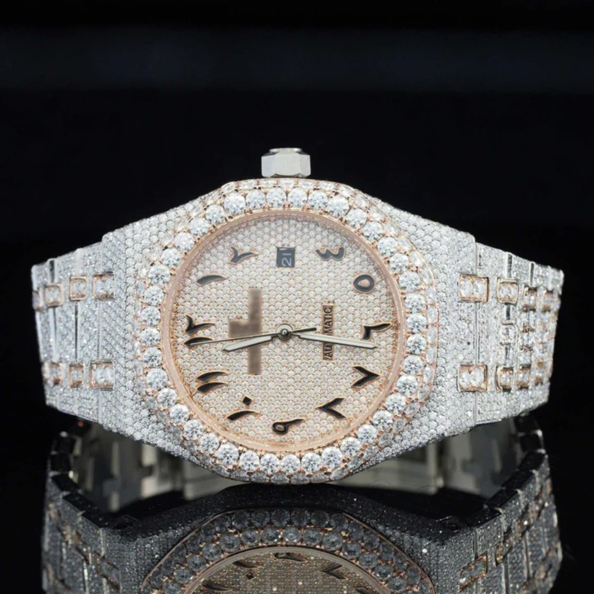 Luxury Moissanite Watch Iced Out Arabic Numericals Automatic Movement For Men