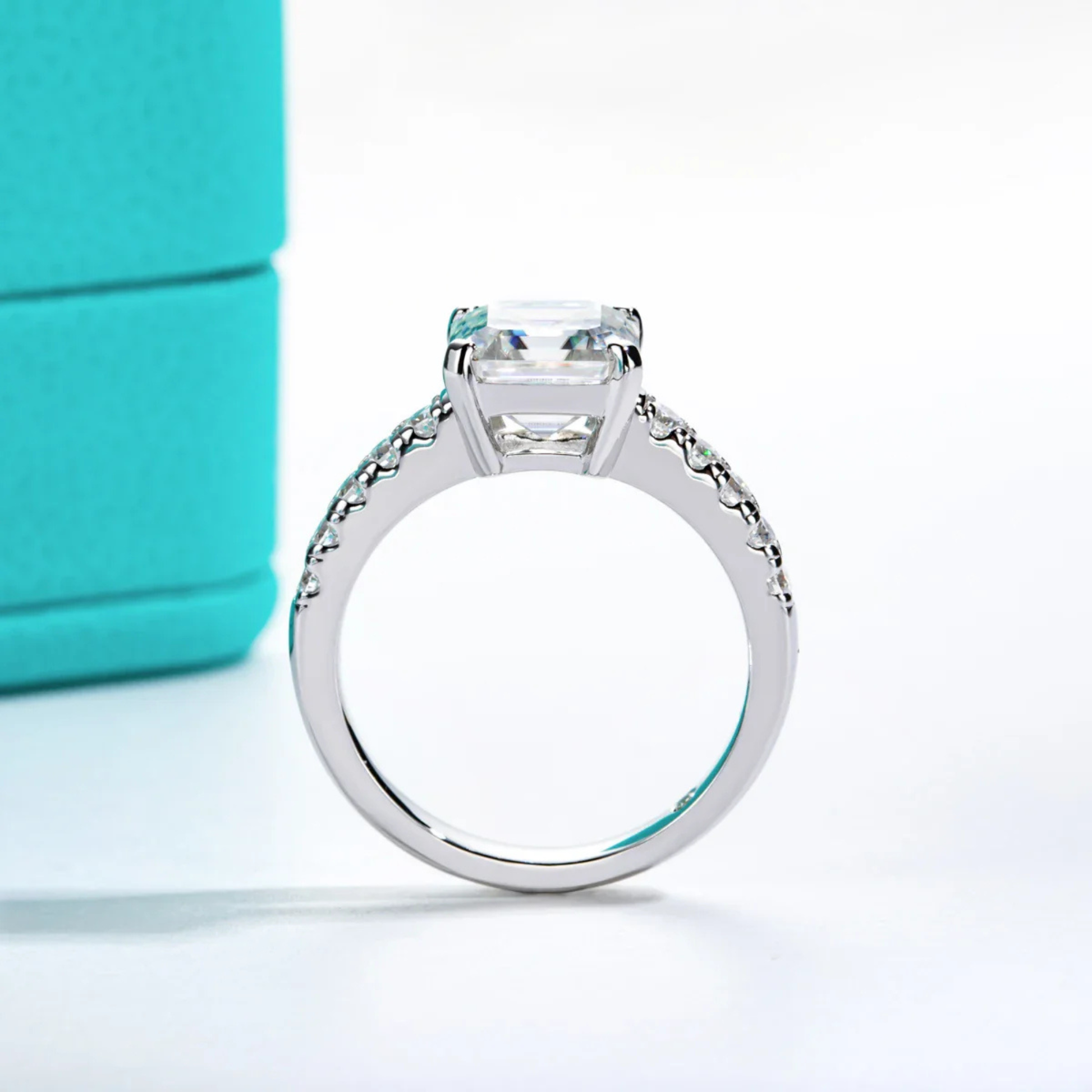3 CT Asscher Cut Moissanite Engagement Ring