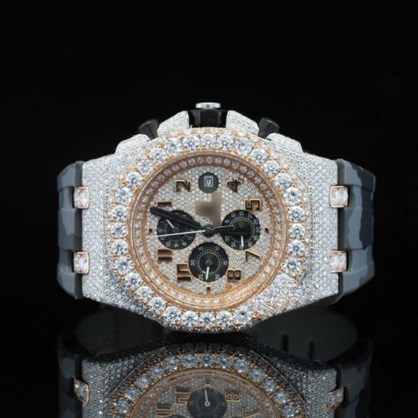 Elegance Iced Out Grey Belt Automatic Moissanite Wrist Watch