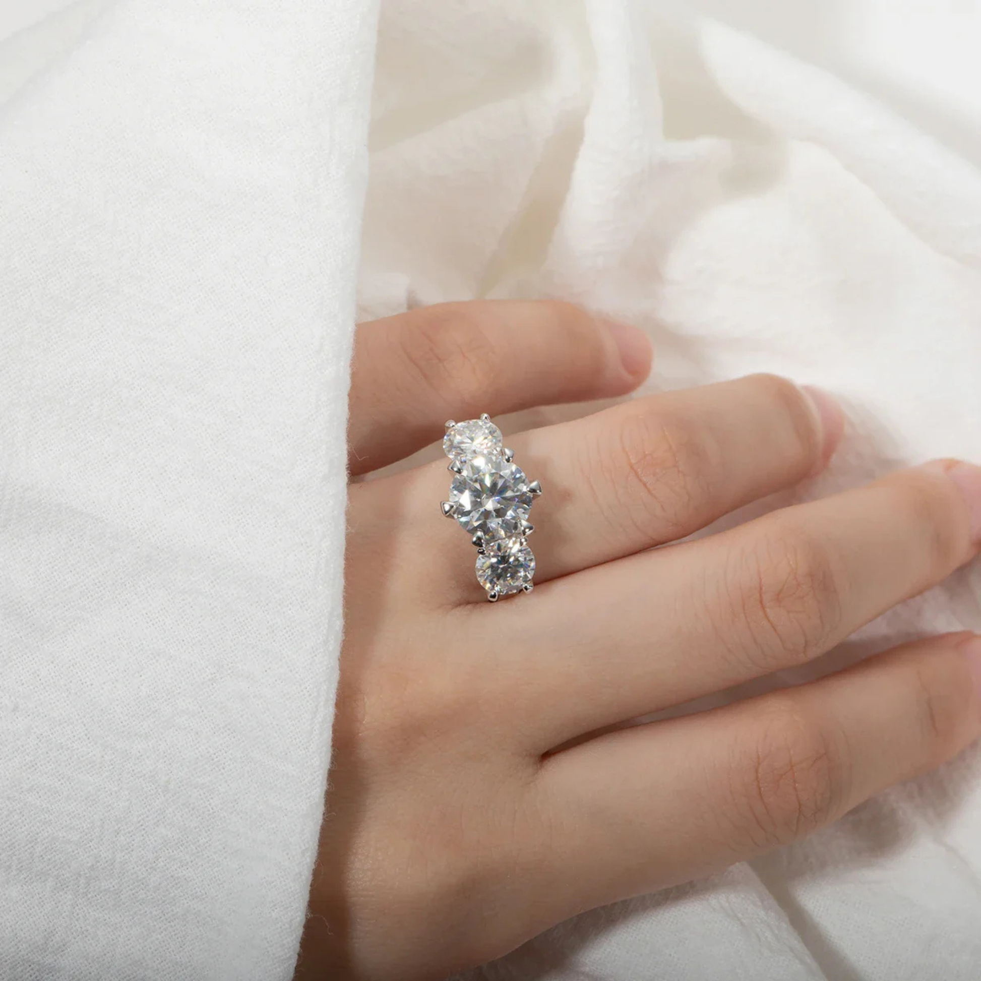 5 CTTW Three Stone Moissanite Engagement Ring